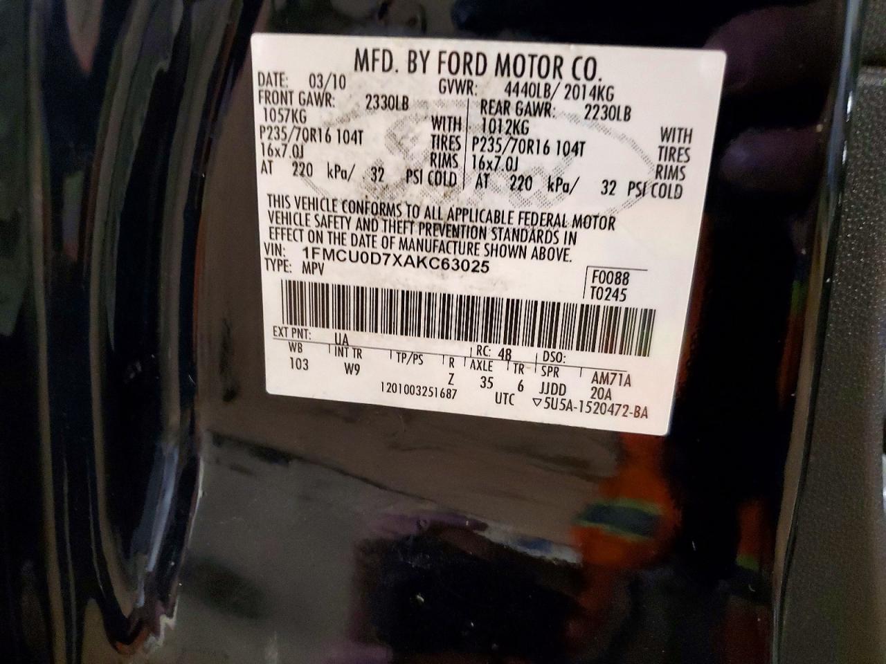 2010 Ford Escape Xlt Black vin: 1FMCU0D7XAKC63025
