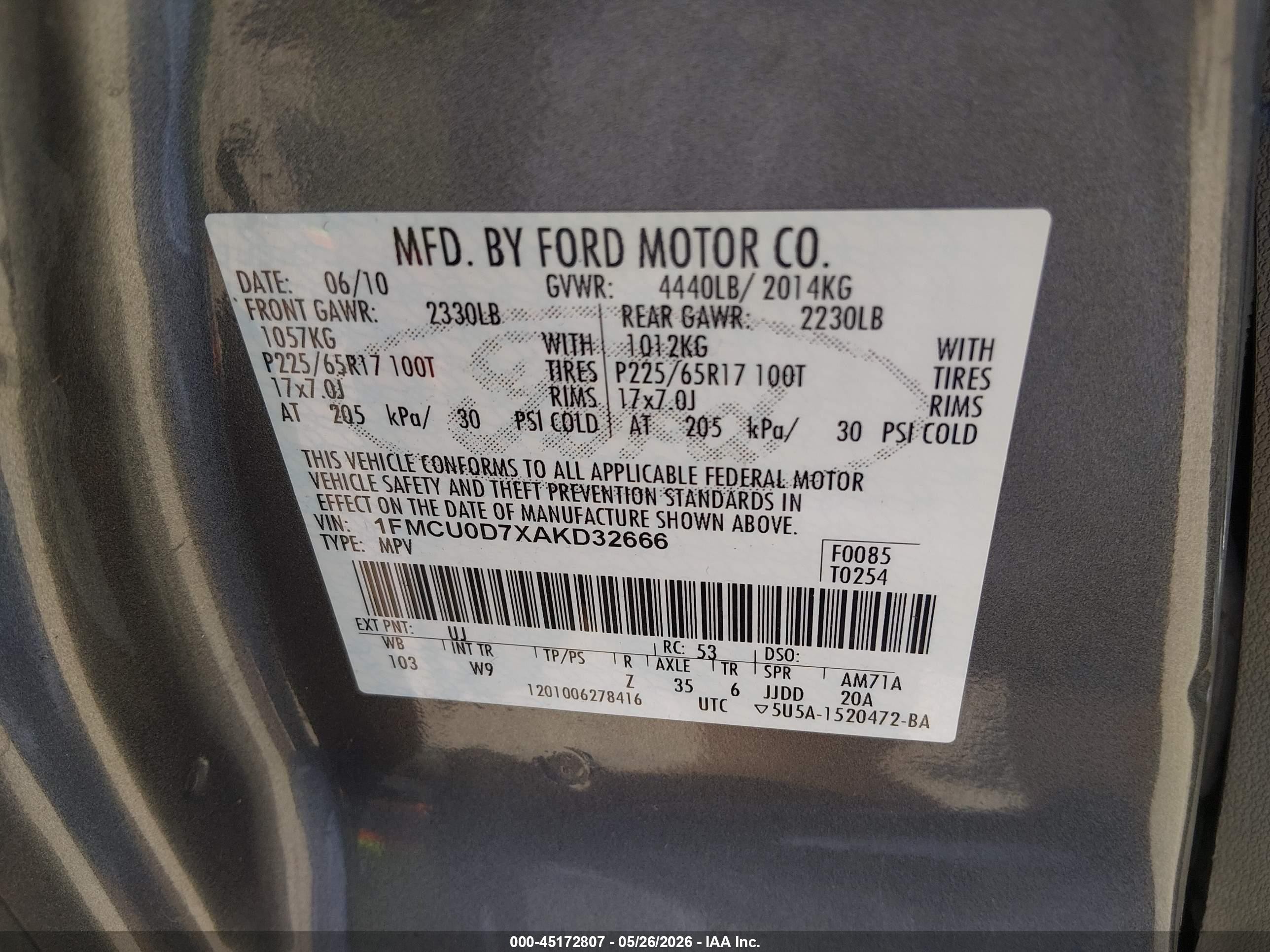 2010 Ford Escape Xlt Gray vin: 1FMCU0D7XAKD32666