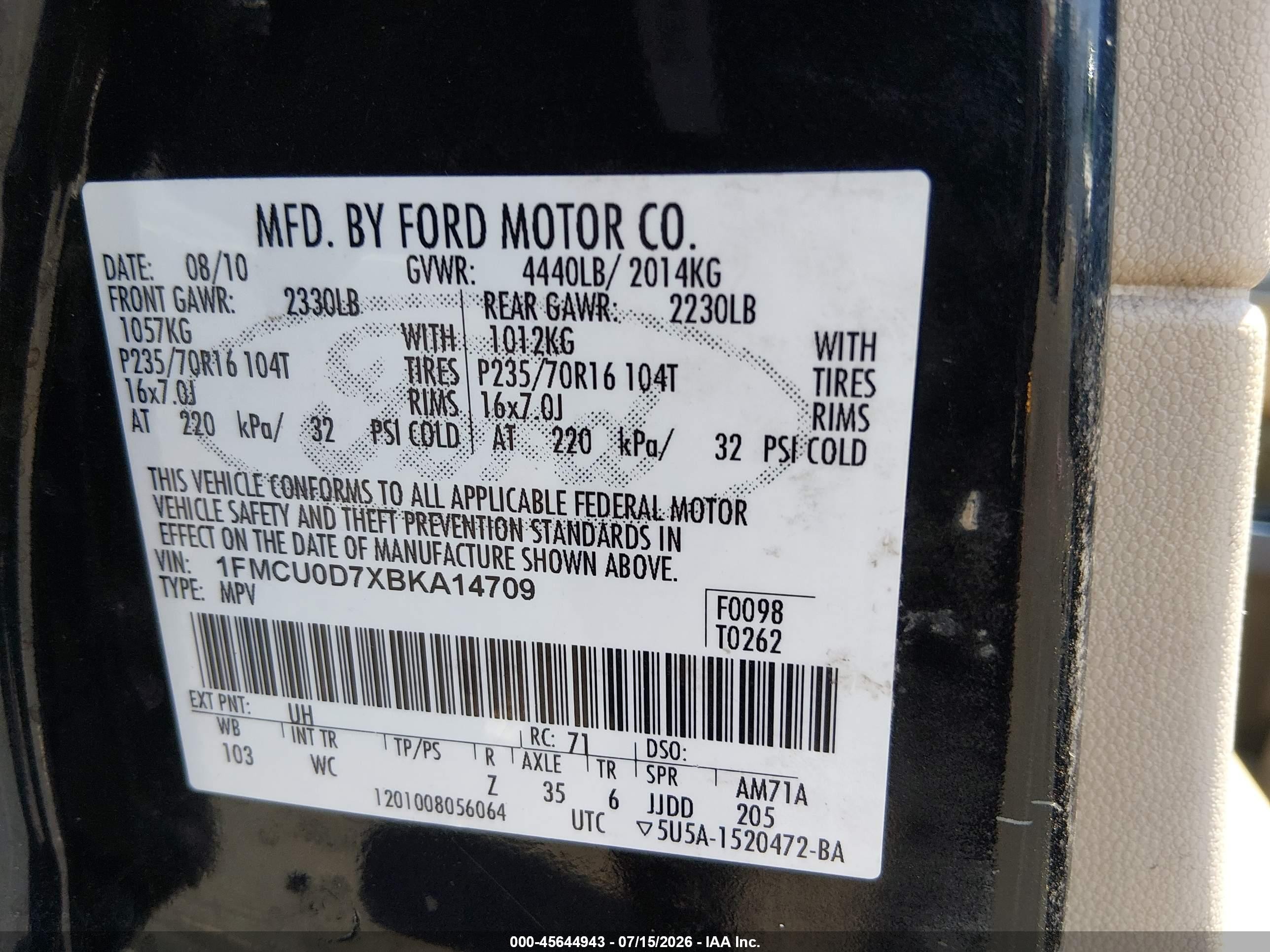 2011 Ford Escape Xlt Black vin: 1FMCU0D7XBKA14709