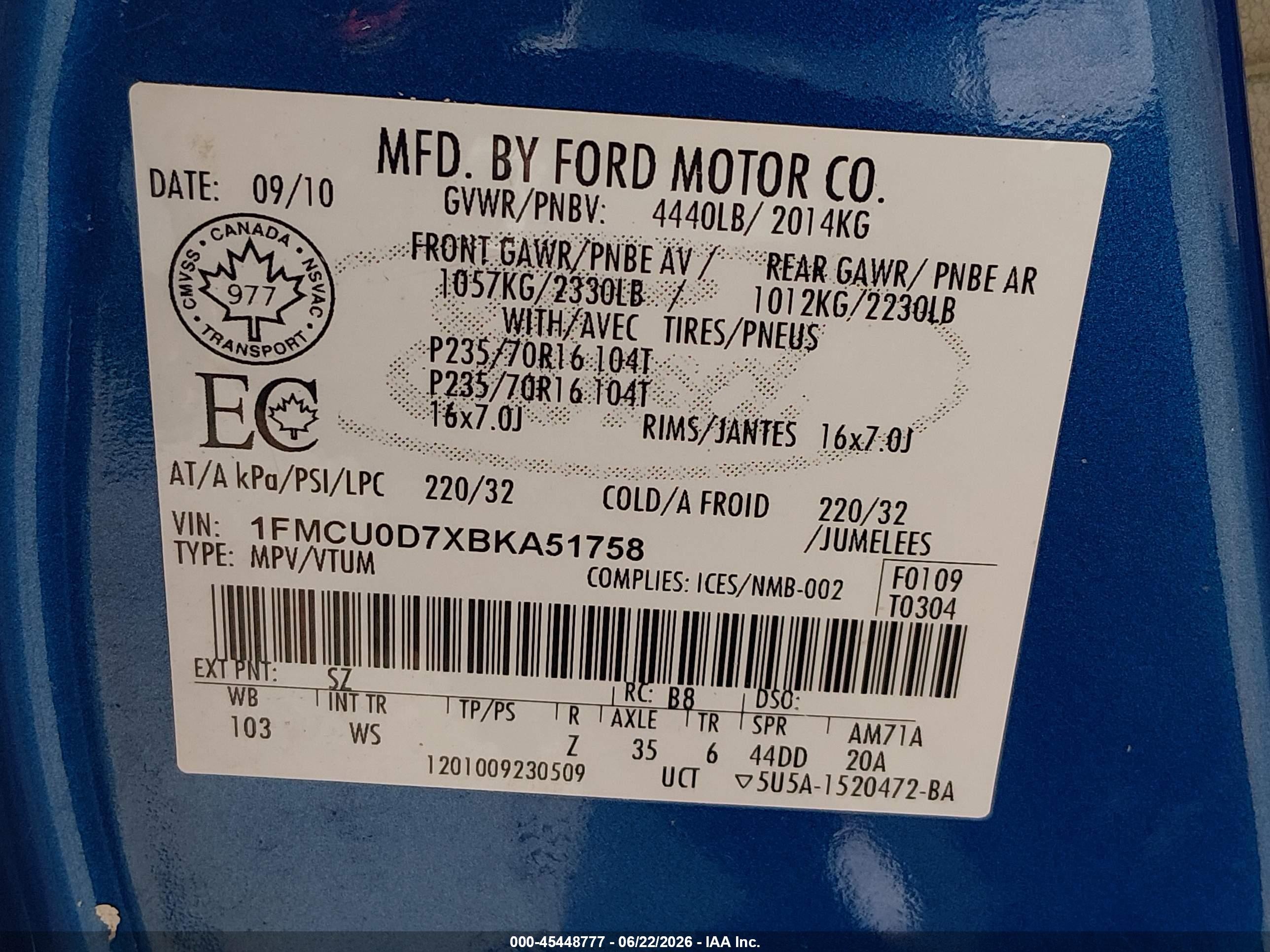 2011 Ford Escape Xlt Blue vin: 1FMCU0D7XBKA51758