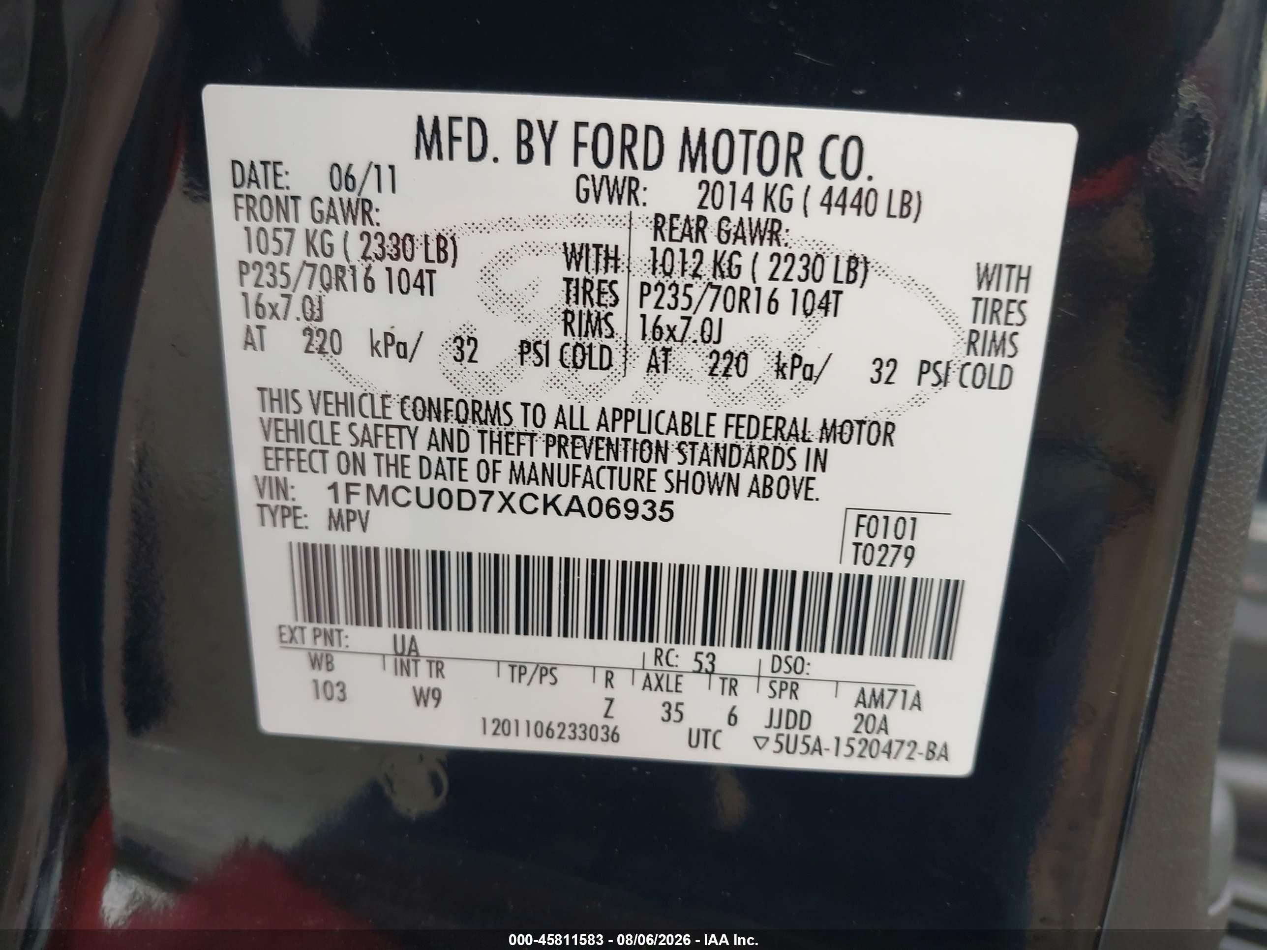 2012 Ford Escape Xlt Black vin: 1FMCU0D7XCKA06935