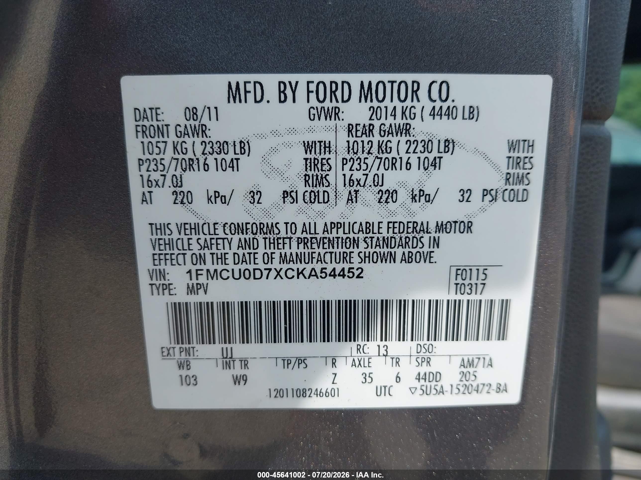 2012 Ford Escape Xlt Gray vin: 1FMCU0D7XCKA54452
