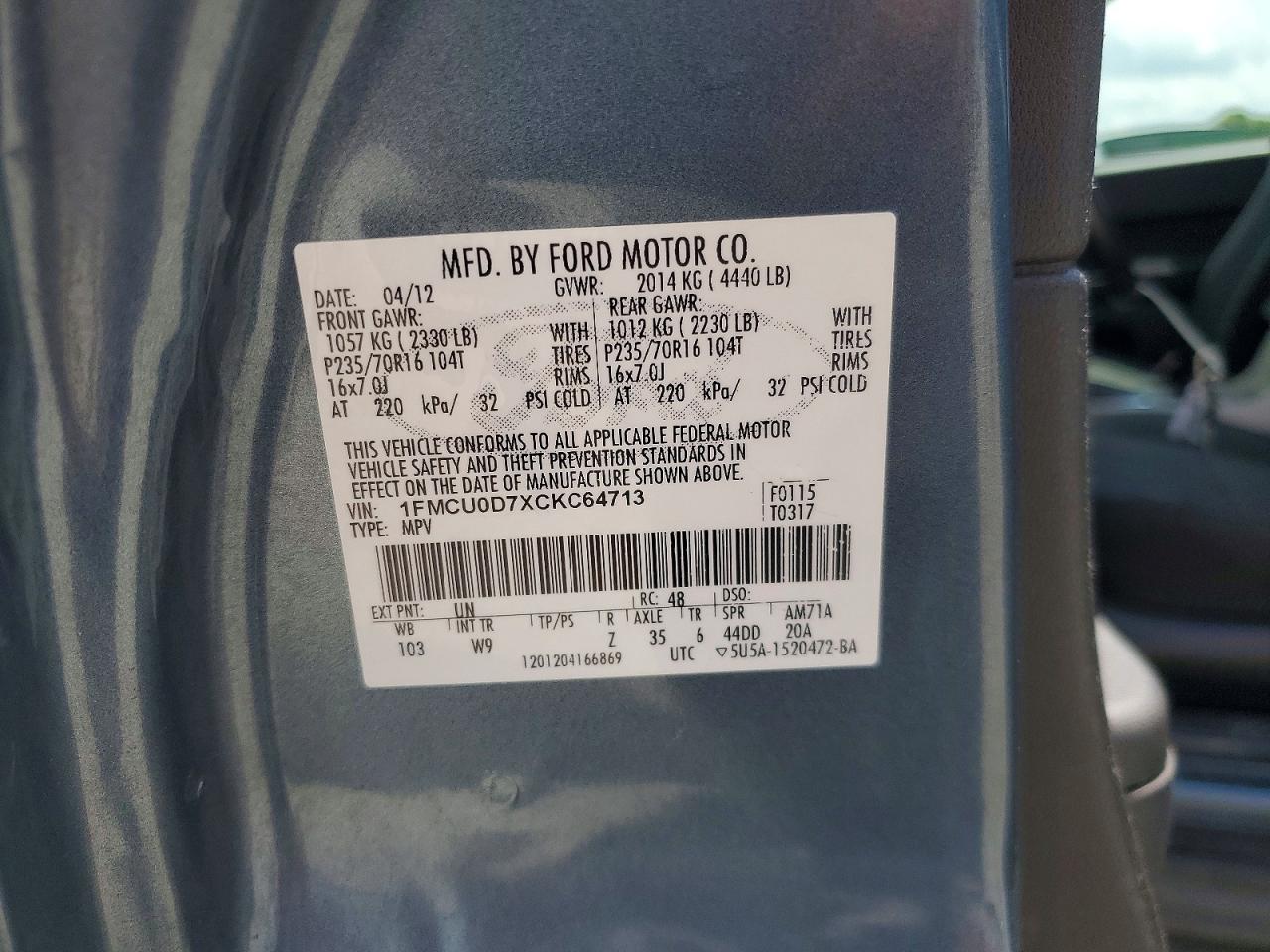 2012 Ford Escape Xlt Blue vin: 1FMCU0D7XCKC64713