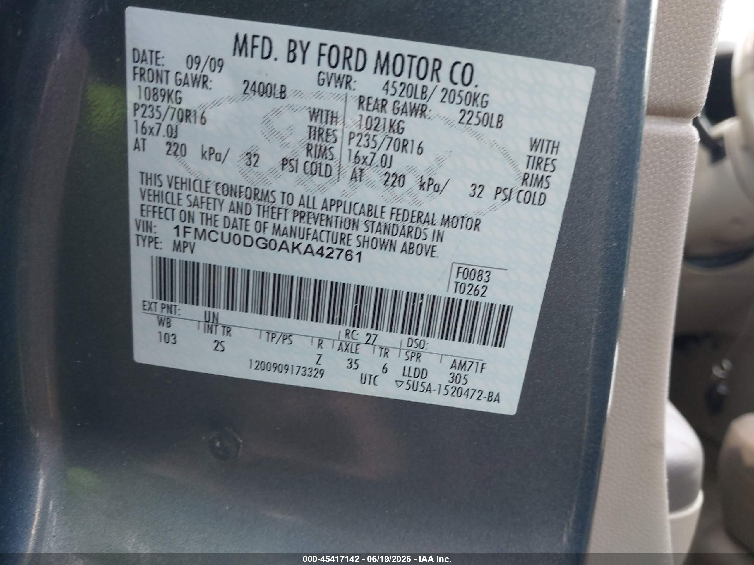 2010 Ford Escape Xlt Light Blue vin: 1FMCU0DG0AKA42761