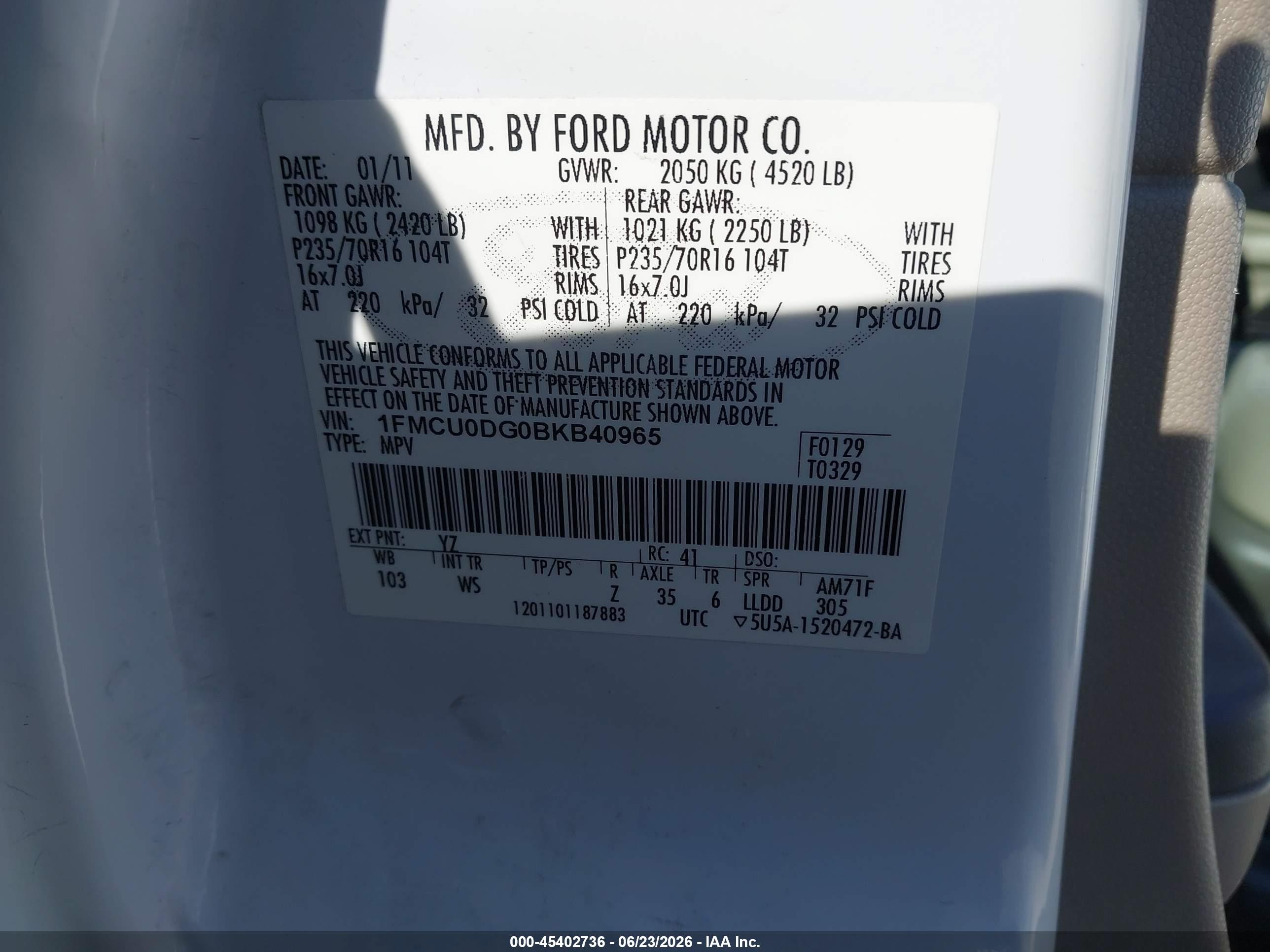 2011 Ford Escape Xlt White vin: 1FMCU0DG0BKB40965
