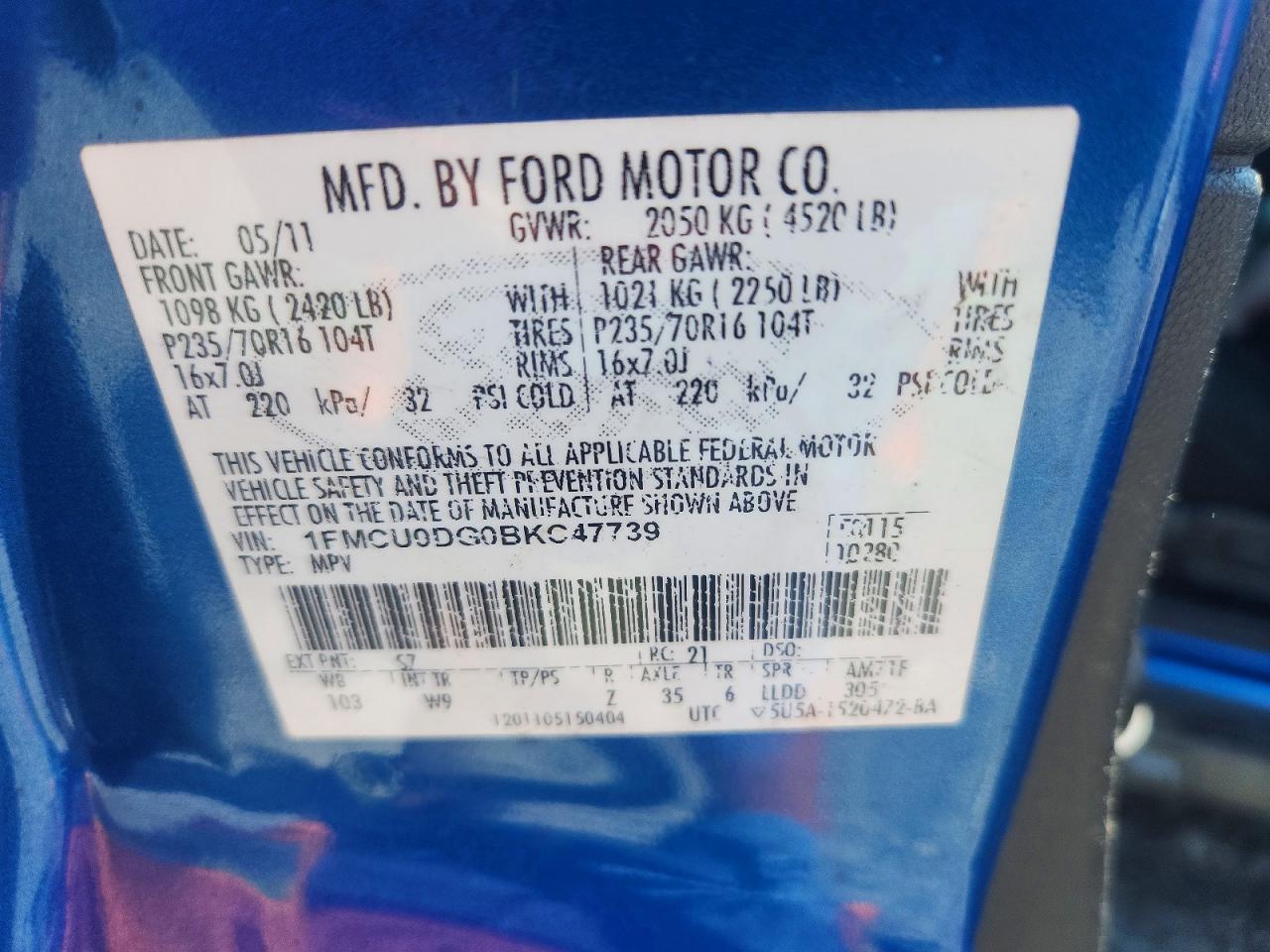 2011 Ford Escape Xlt Blue vin: 1FMCU0DG0BKC47739