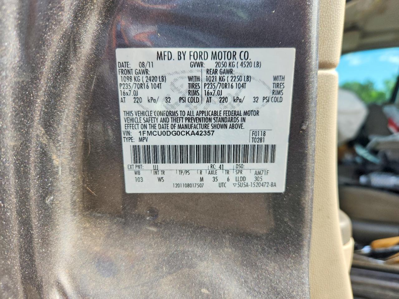 2012 Ford Escape Xlt Gray vin: 1FMCU0DG0CKA42357