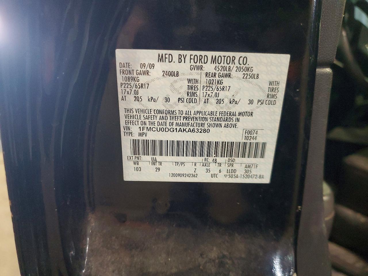 2010 Ford Escape Xlt Black vin: 1FMCU0DG1AKA63280