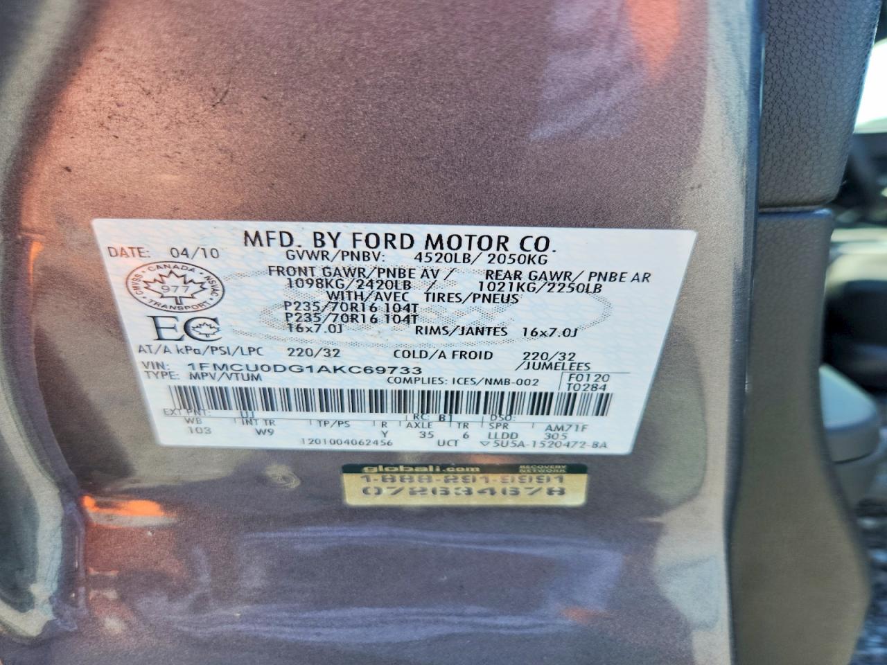 2010 Ford Escape Xlt Gray vin: 1FMCU0DG1AKC69733