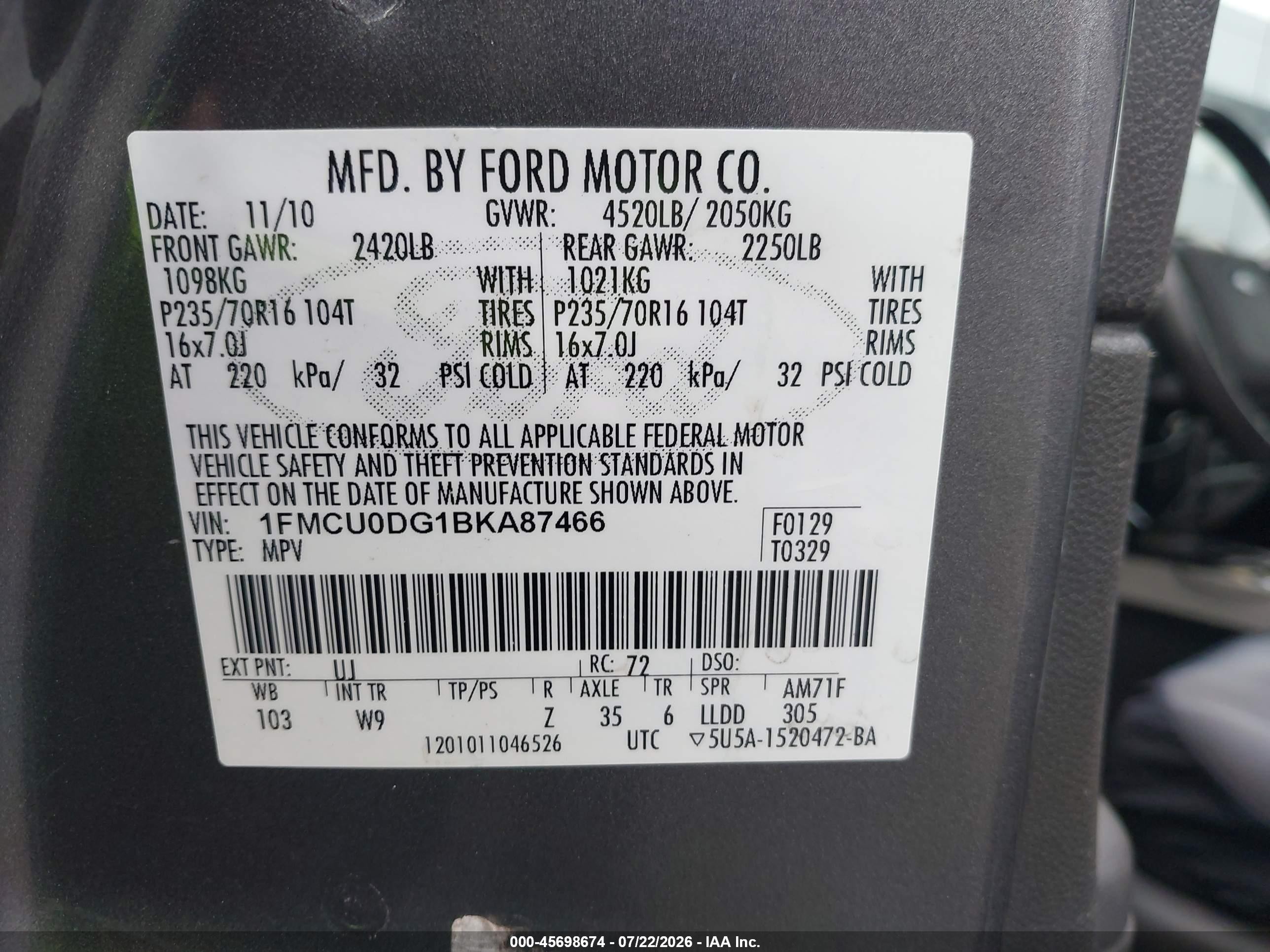 2011 Ford Escape Xlt Gray vin: 1FMCU0DG1BKA87466