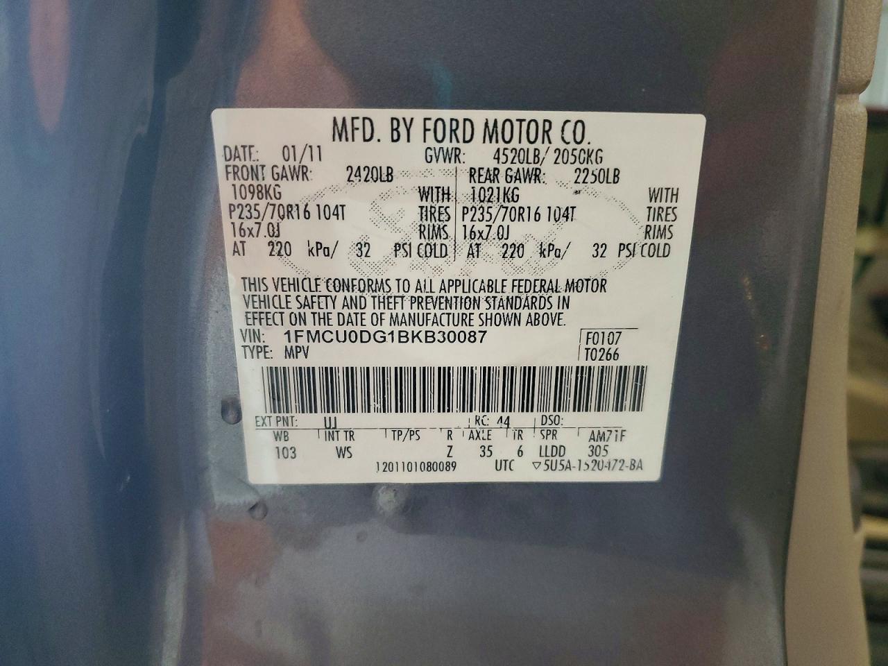 2011 Ford Escape Xlt Gray vin: 1FMCU0DG1BKB30087