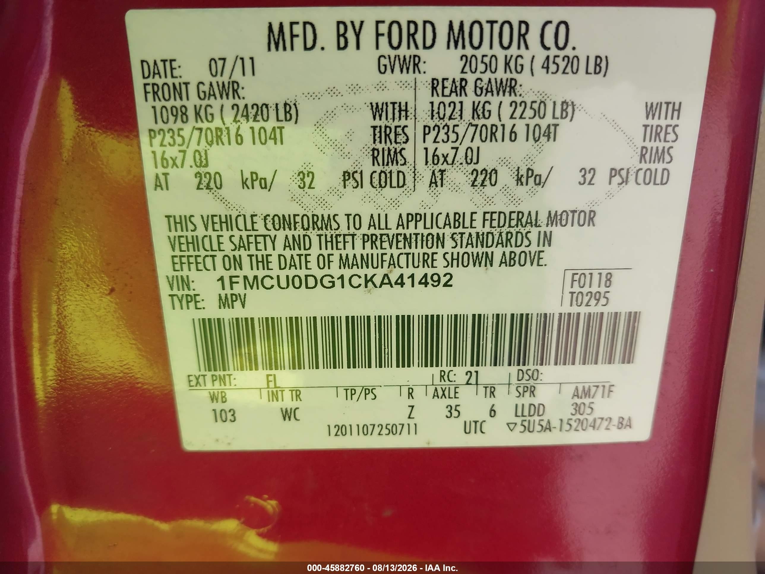2012 Ford Escape Xlt Red vin: 1FMCU0DG1CKA41492