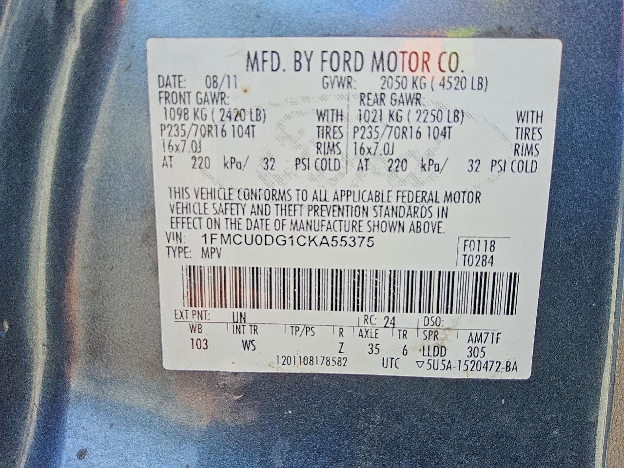 2012 Ford Escape Xlt Blue vin: 1FMCU0DG1CKA55375