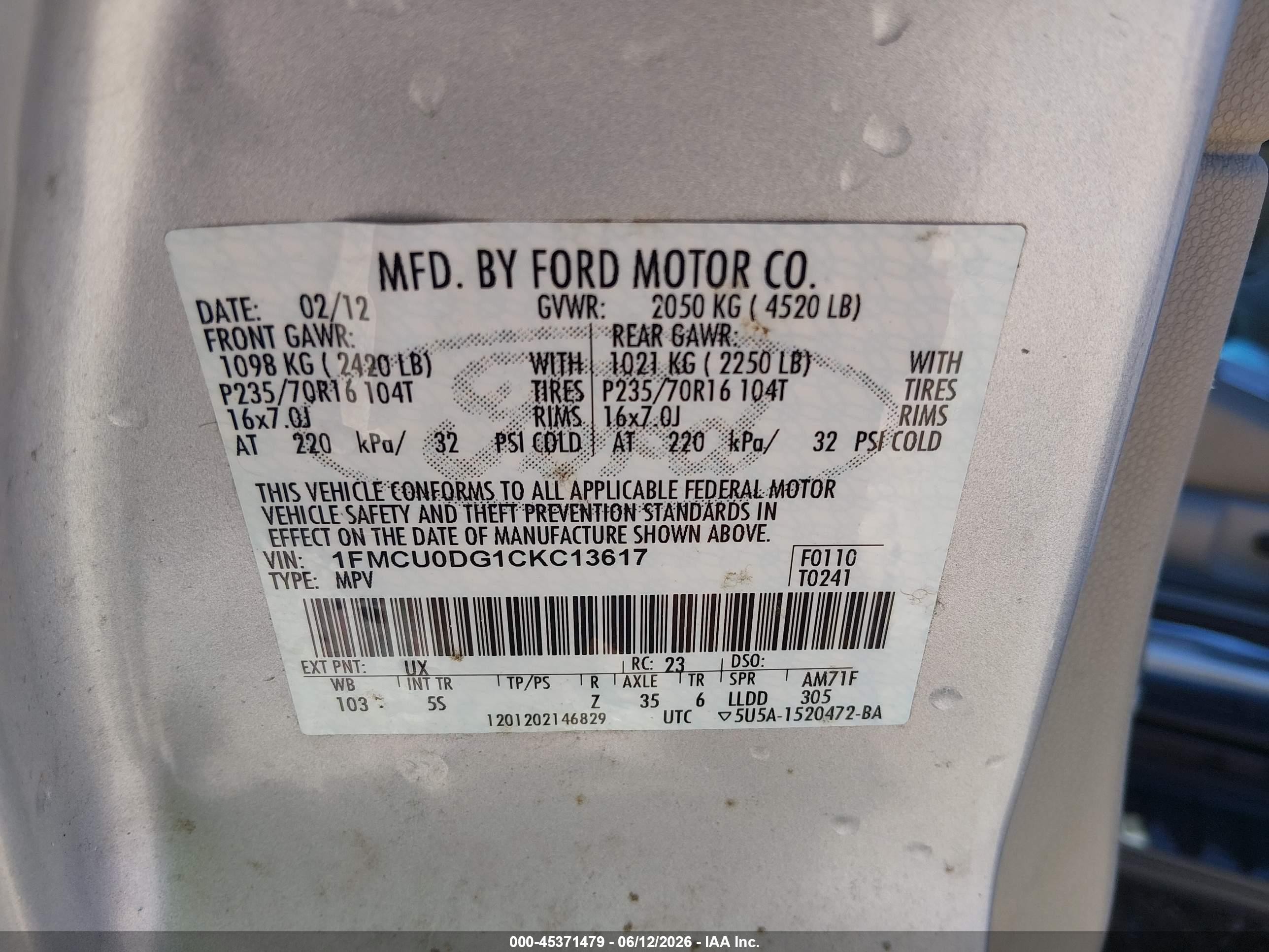 2012 Ford Escape Xlt Silver vin: 1FMCU0DG1CKC13617