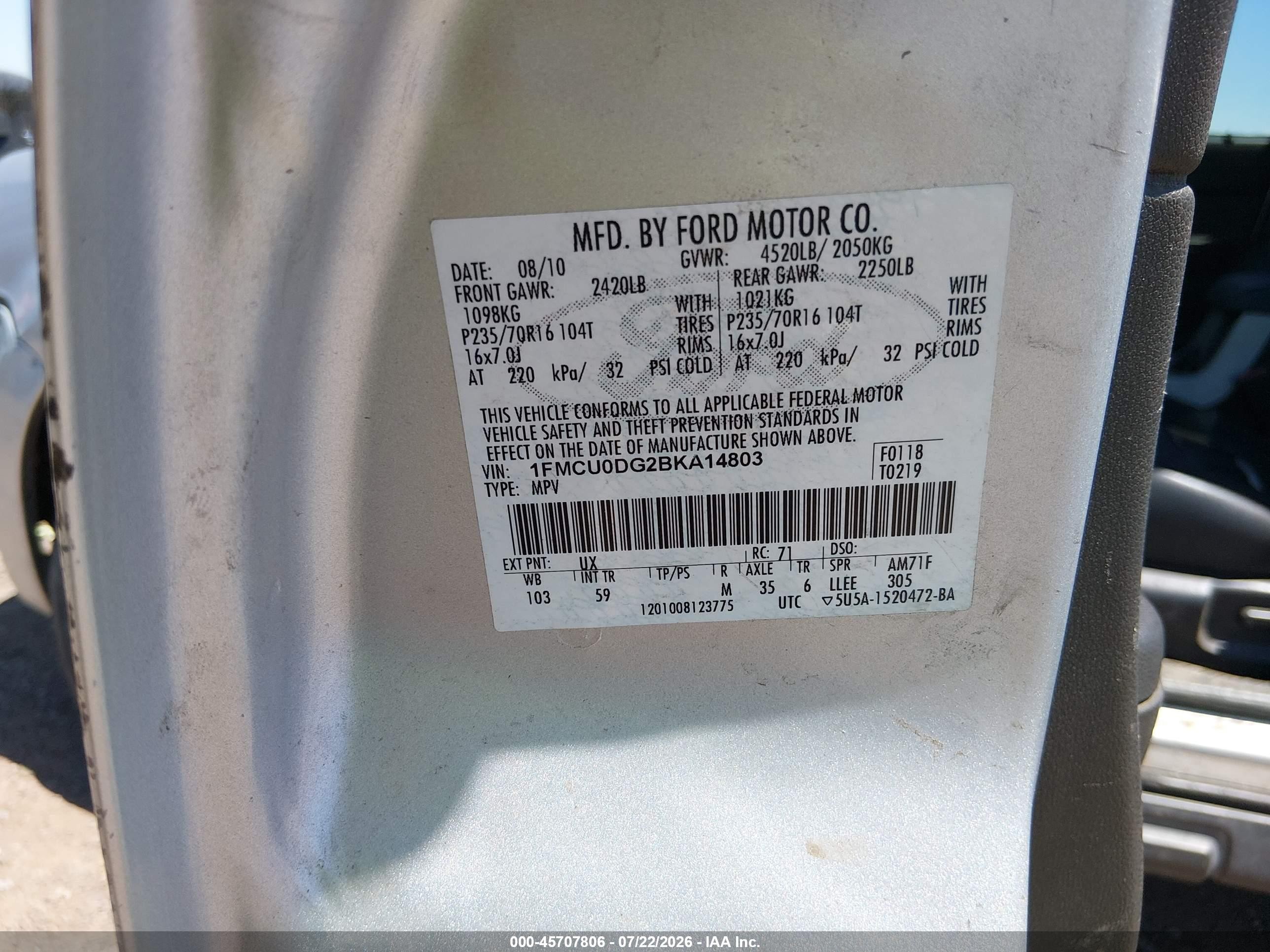 2011 Ford Escape Xlt Silver vin: 1FMCU0DG2BKA14803