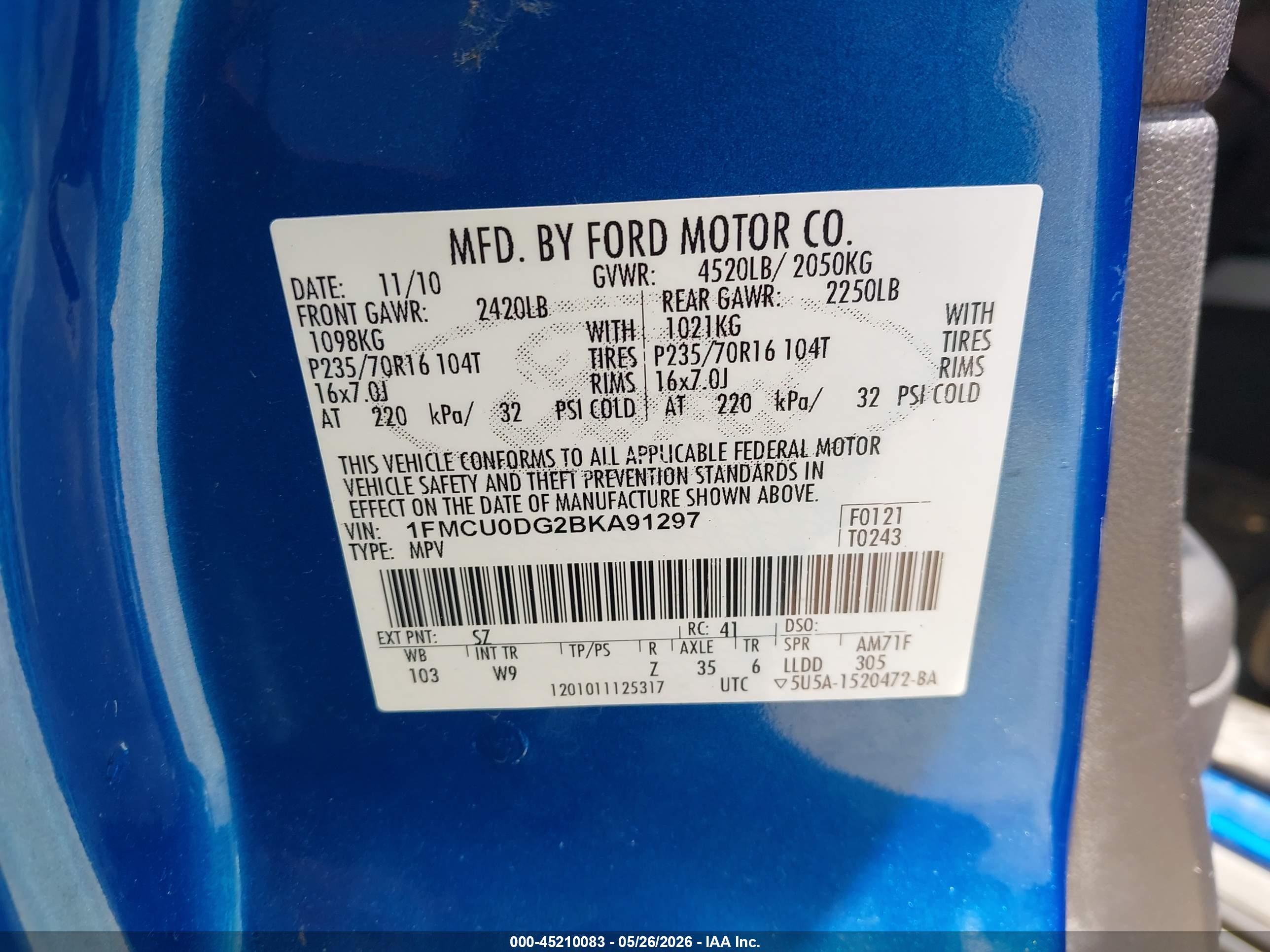 2011 Ford Escape Xlt Blue vin: 1FMCU0DG2BKA91297