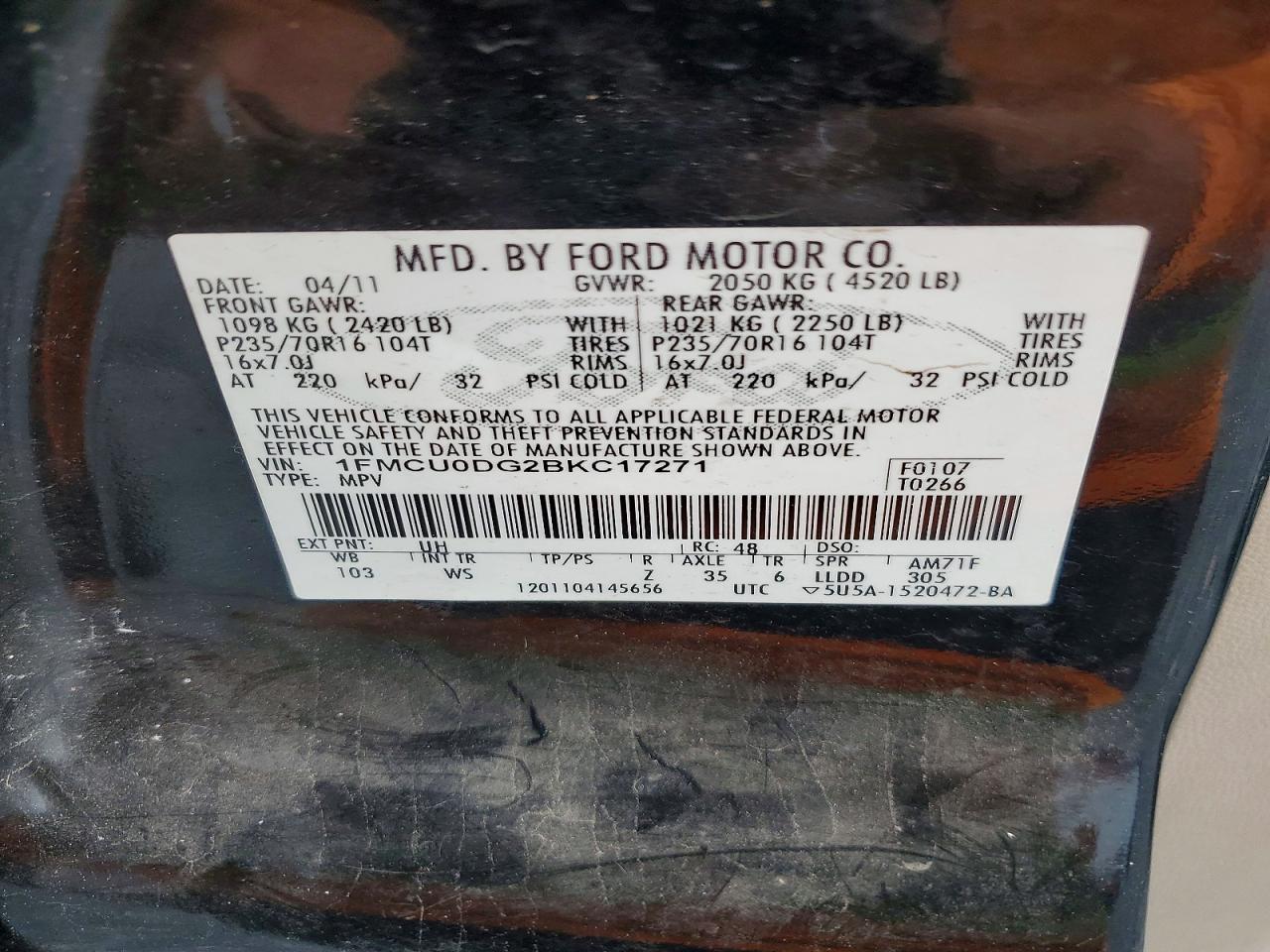 2011 Ford Escape Xlt Black vin: 1FMCU0DG2BKC17271