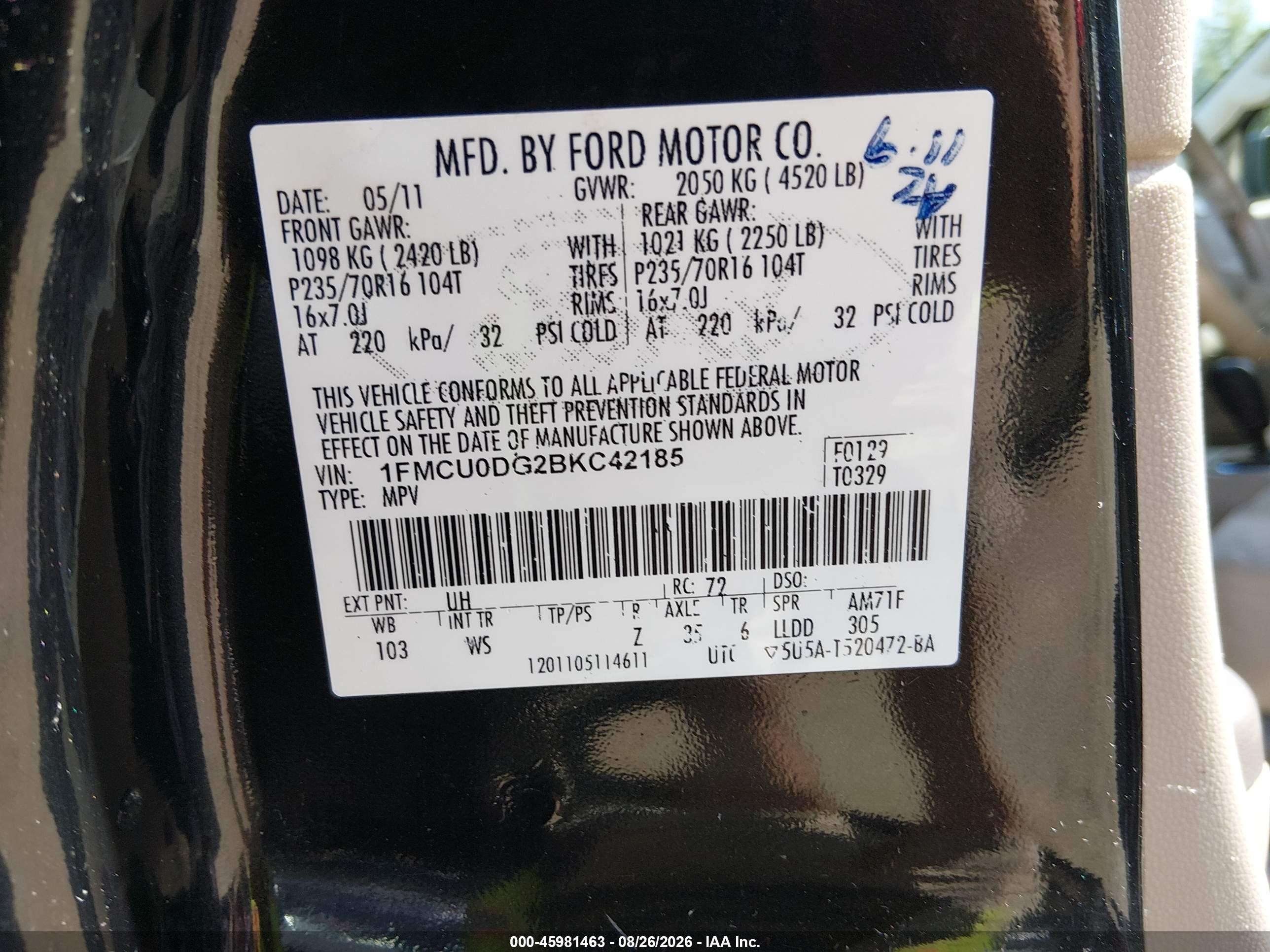 2011 Ford Escape Xlt Black vin: 1FMCU0DG2BKC42185