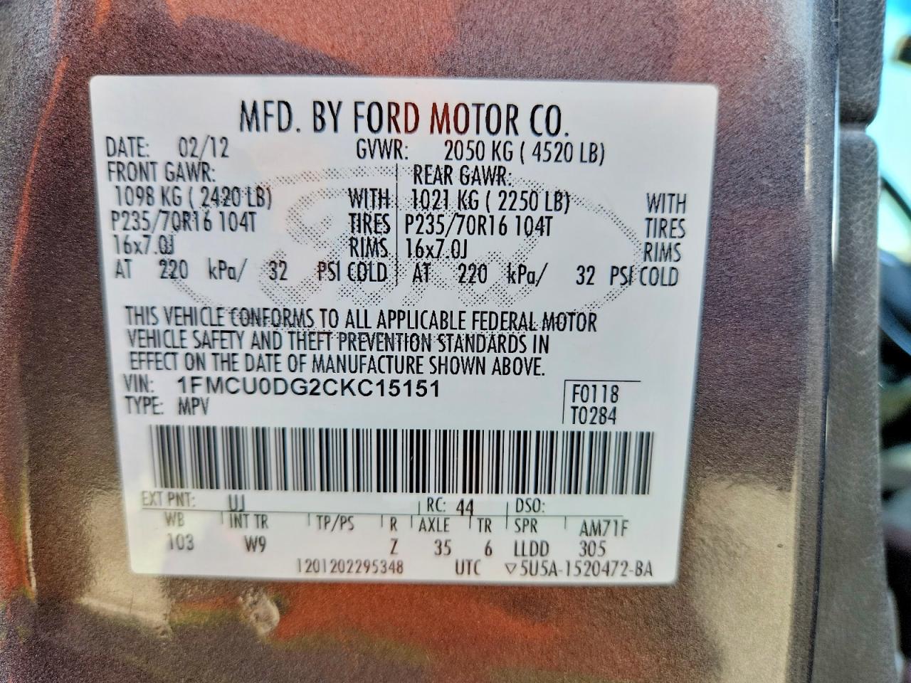2012 Ford Escape Xlt Gray vin: 1FMCU0DG2CKC15151