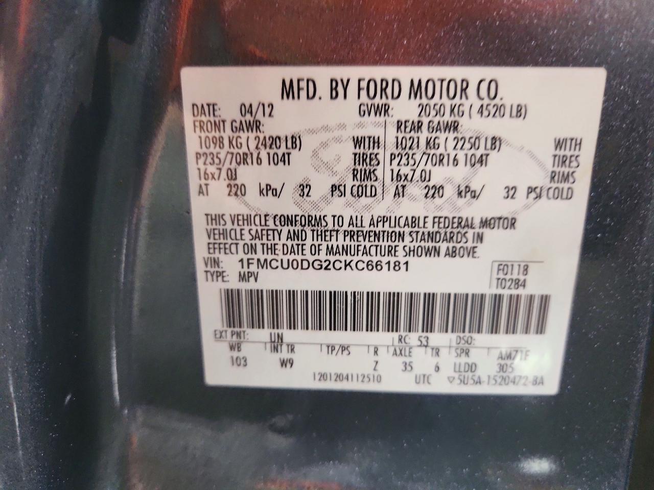 2012 Ford Escape Xlt Blue vin: 1FMCU0DG2CKC66181