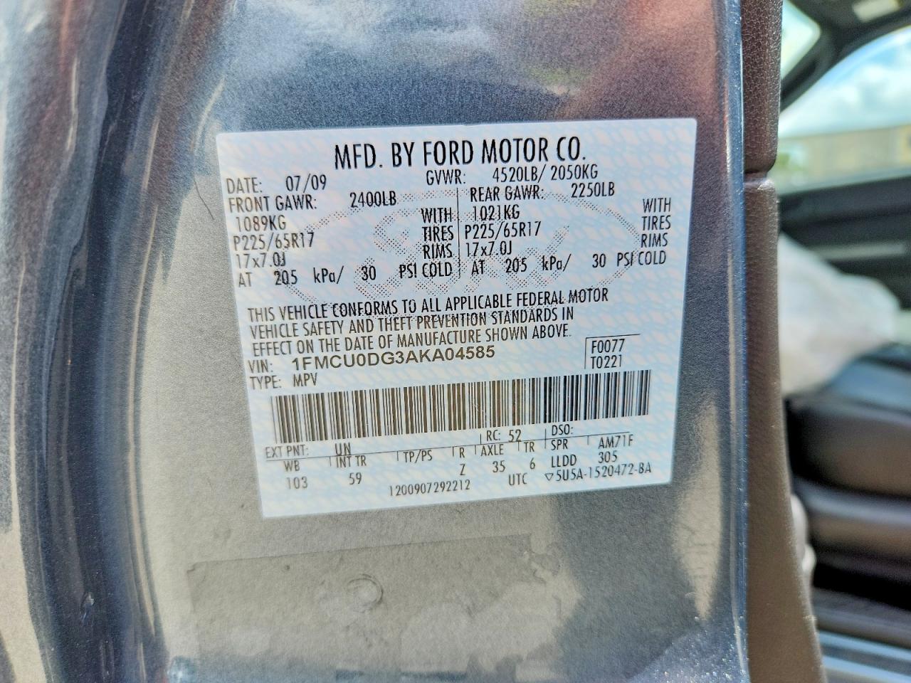 2010 Ford Escape Xlt Blue vin: 1FMCU0DG3AKA04585