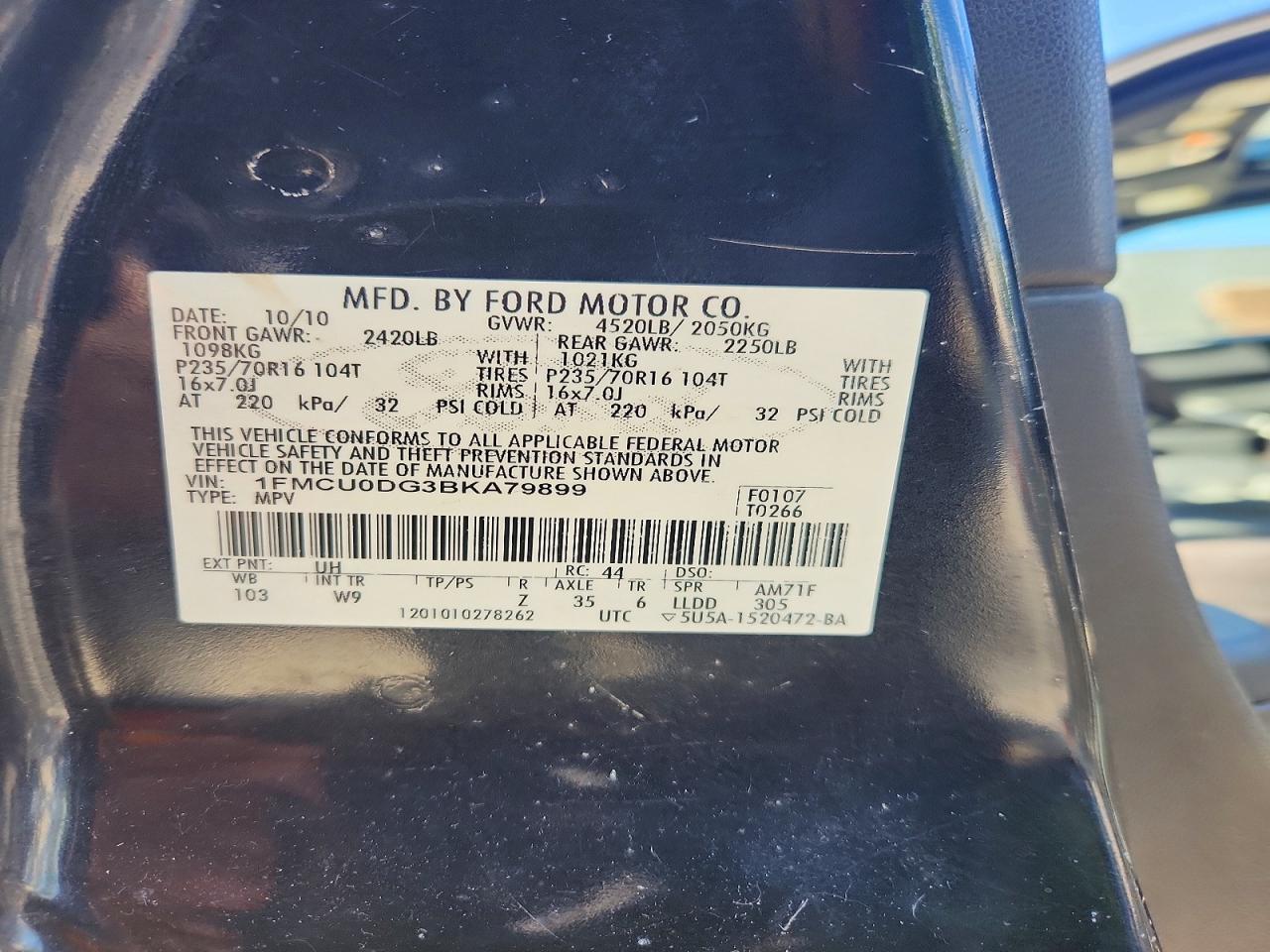 2011 Ford Escape Xlt Black vin: 1FMCU0DG3BKA79899