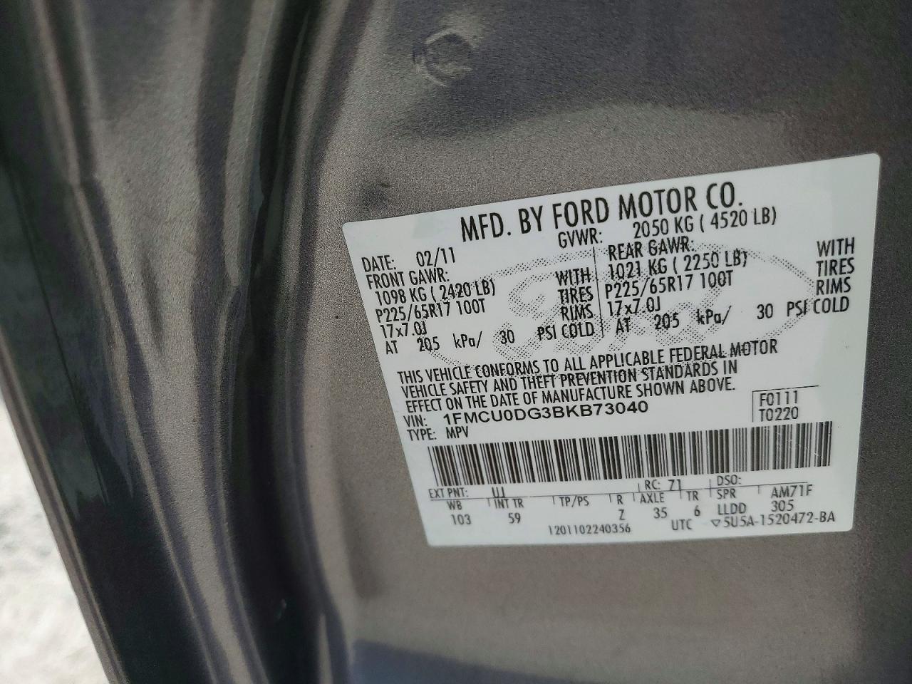 2011 Ford Escape Xlt Silver vin: 1FMCU0DG3BKB73040