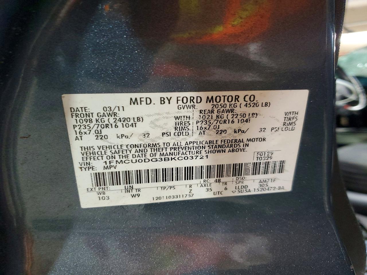 2011 Ford Escape Xlt Blue vin: 1FMCU0DG3BKC03721