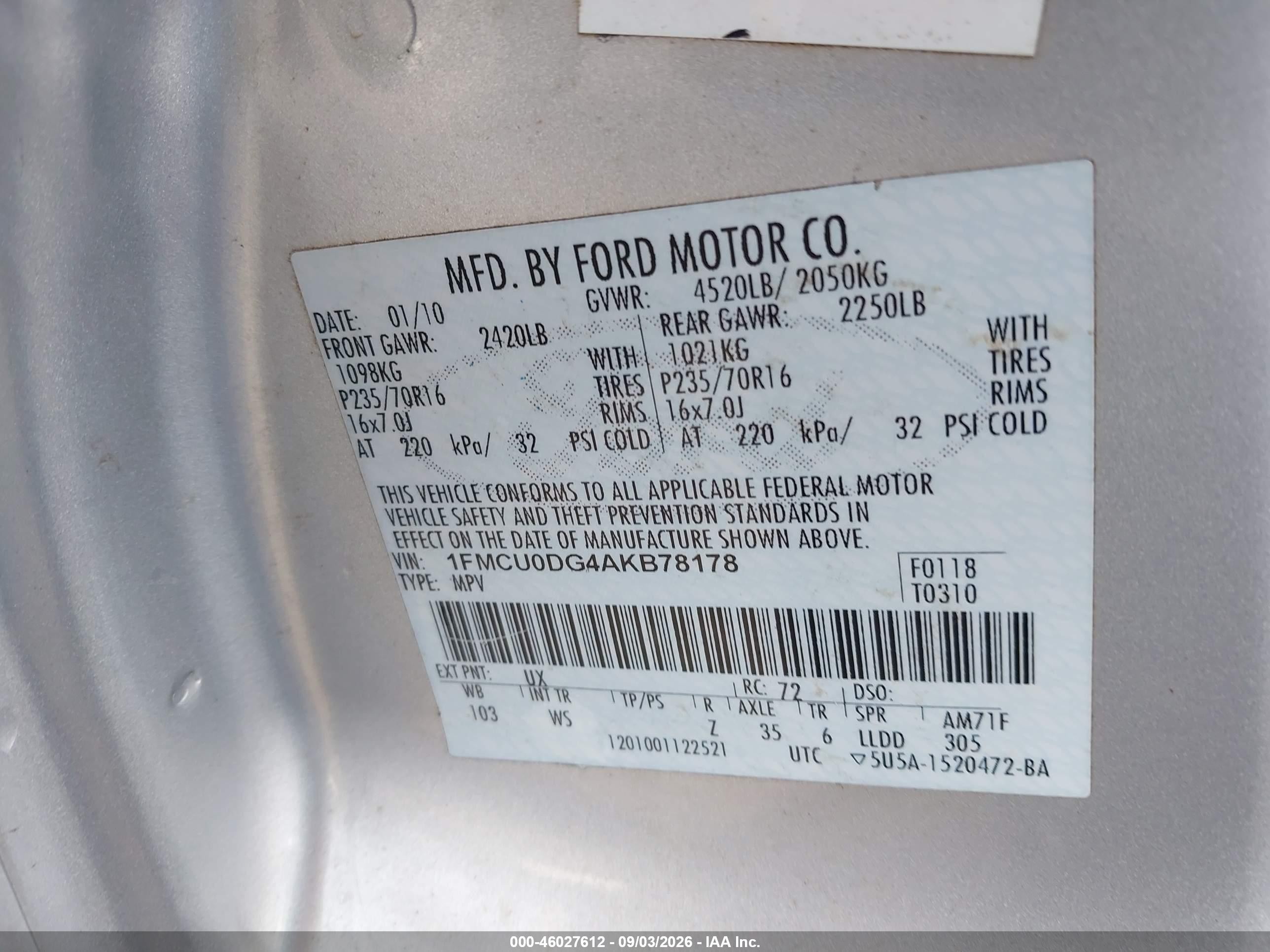 2010 Ford Escape Xlt Silver vin: 1FMCU0DG4AKB78178