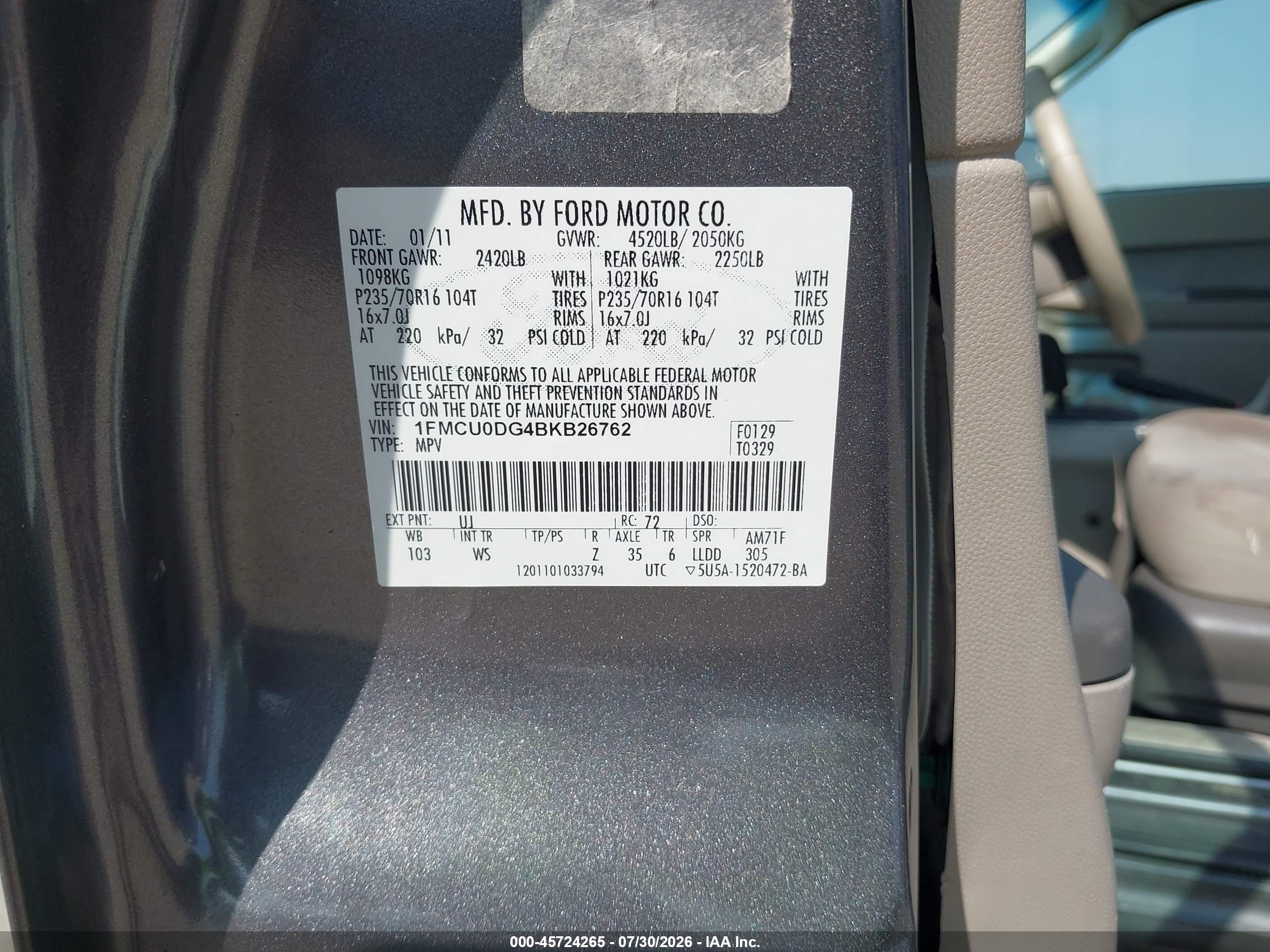 2011 Ford Escape Xlt Gray vin: 1FMCU0DG4BKB26762