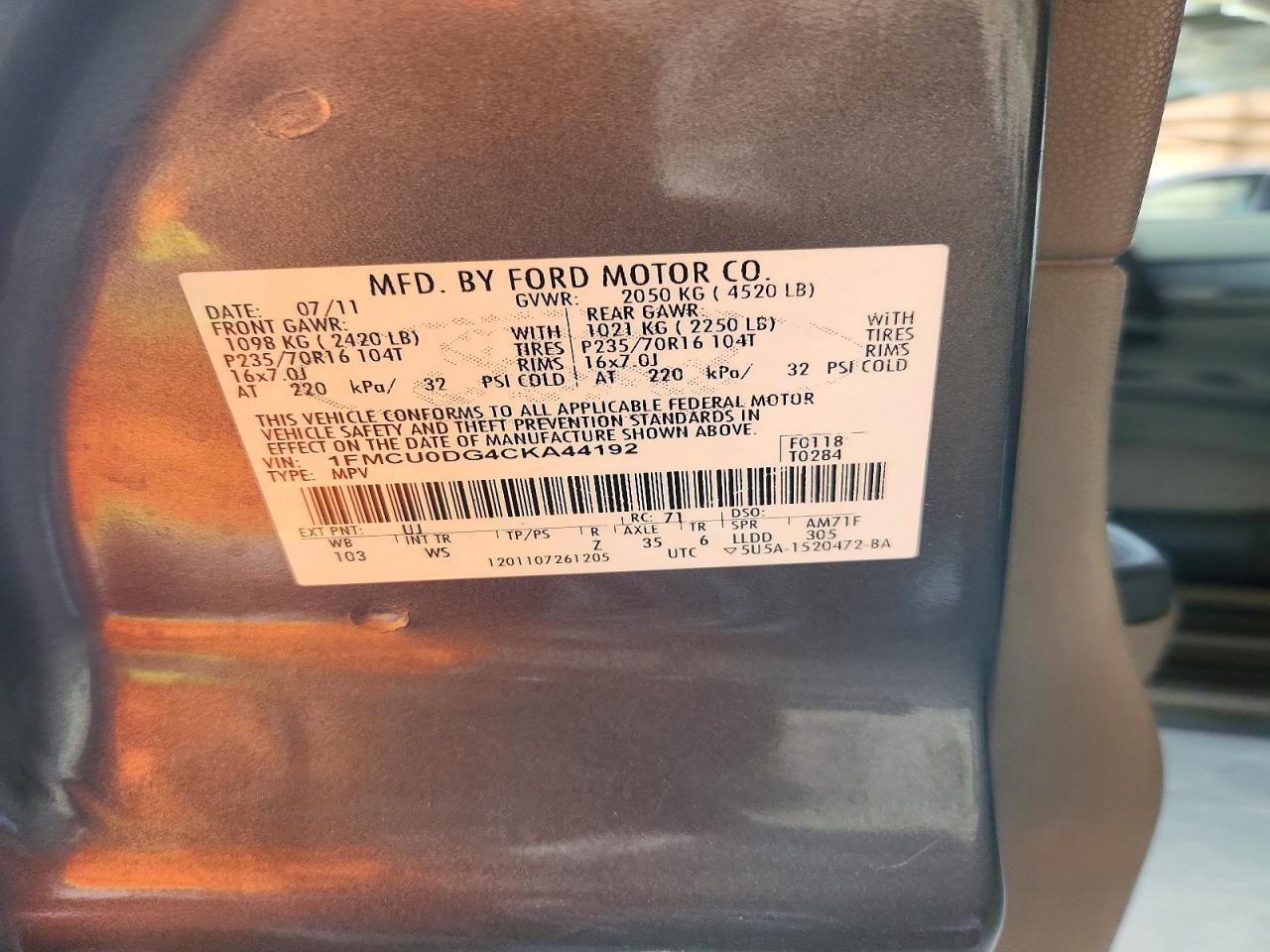 2012 Ford Escape Xlt Gray vin: 1FMCU0DG4CKA44192