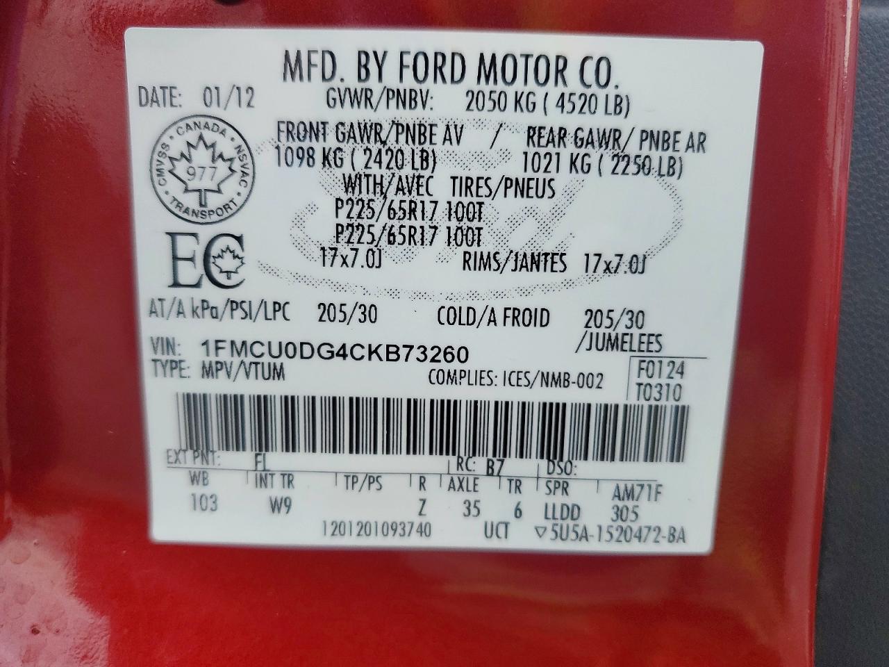 2012 Ford Escape Xlt Красный vin: 1FMCU0DG4CKB73260