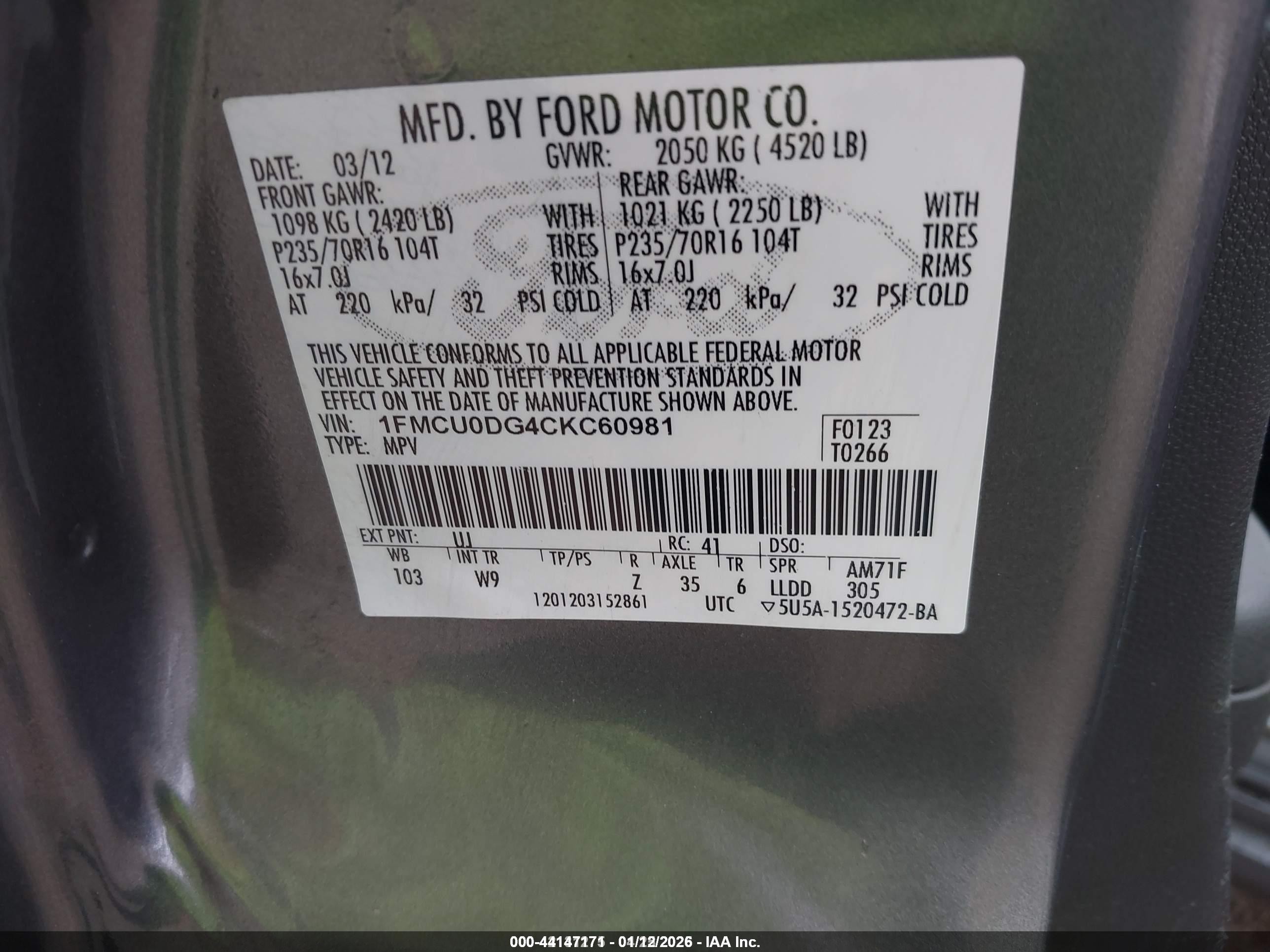 2012 Ford Escape Xlt Gray vin: 1FMCU0DG4CKC60981