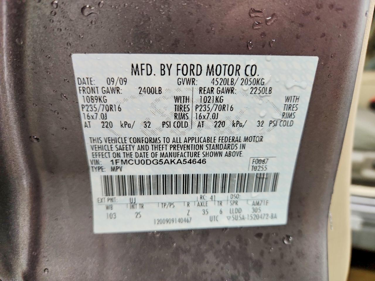 2010 Ford Escape Xlt Gray vin: 1FMCU0DG5AKA54646