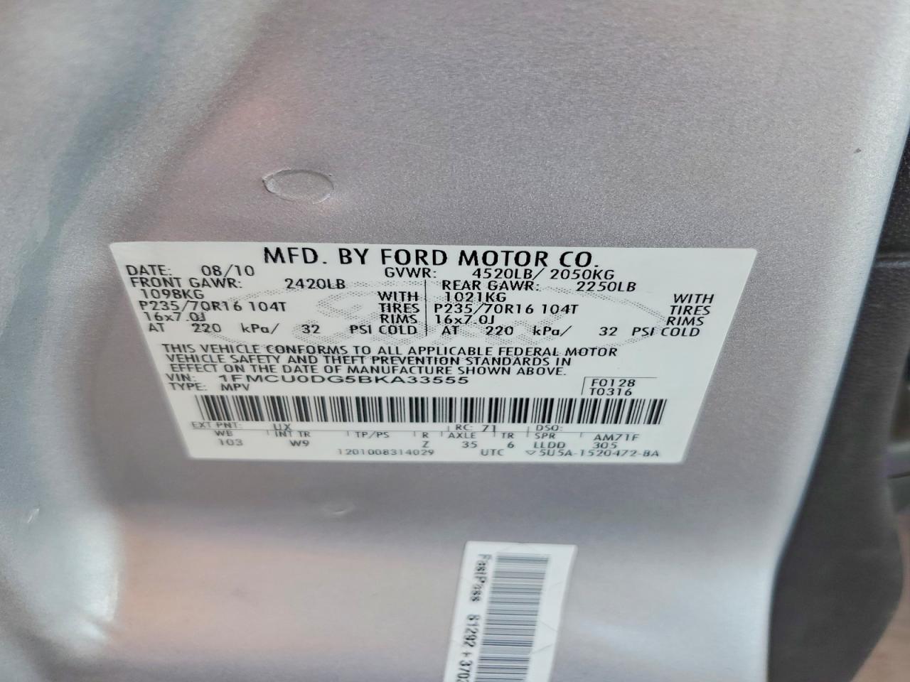 2011 Ford Escape Xlt Silver vin: 1FMCU0DG5BKA33555