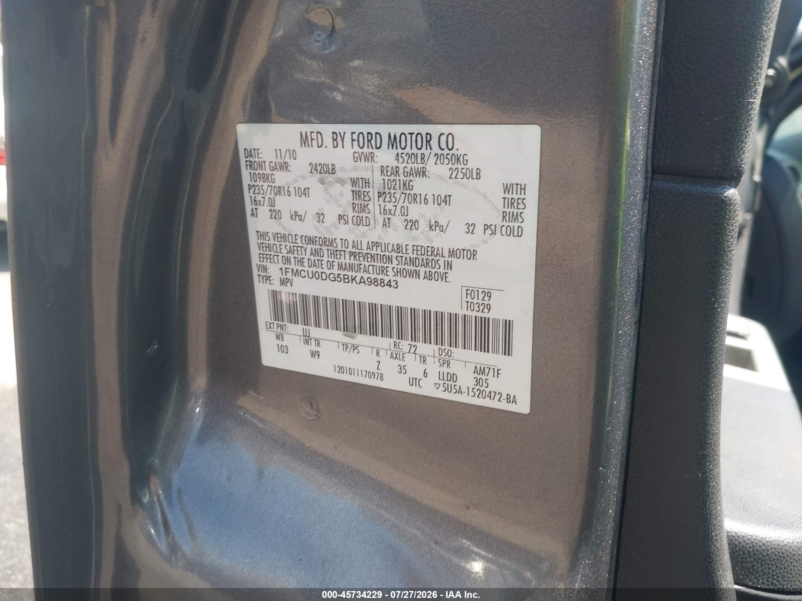 2011 Ford Escape Xlt Gray vin: 1FMCU0DG5BKA98843