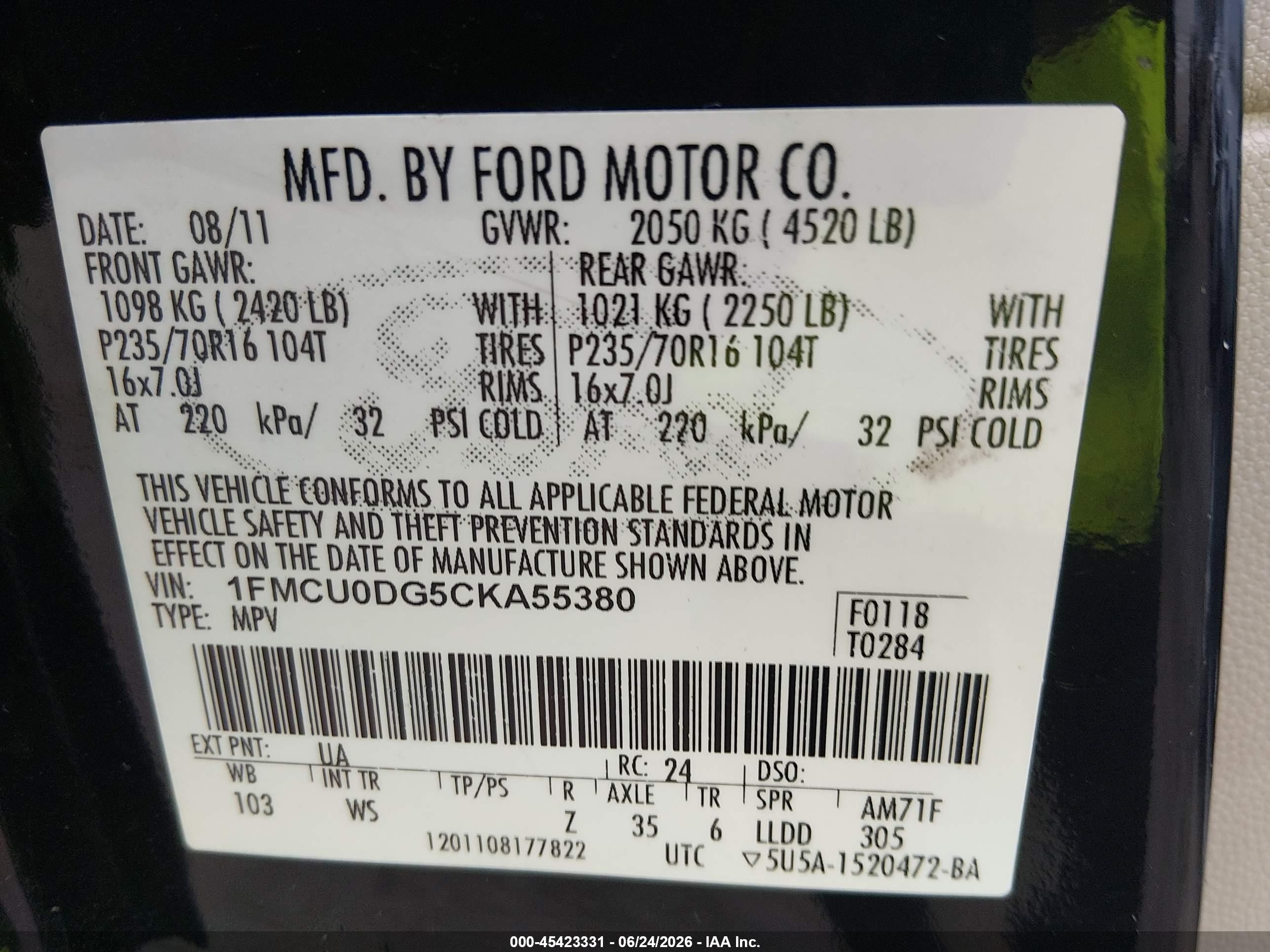 2012 Ford Escape Xlt Black vin: 1FMCU0DG5CKA55380