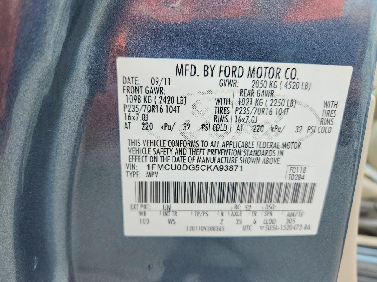2012 Ford Escape Xlt Blue vin: 1FMCU0DG5CKA93871