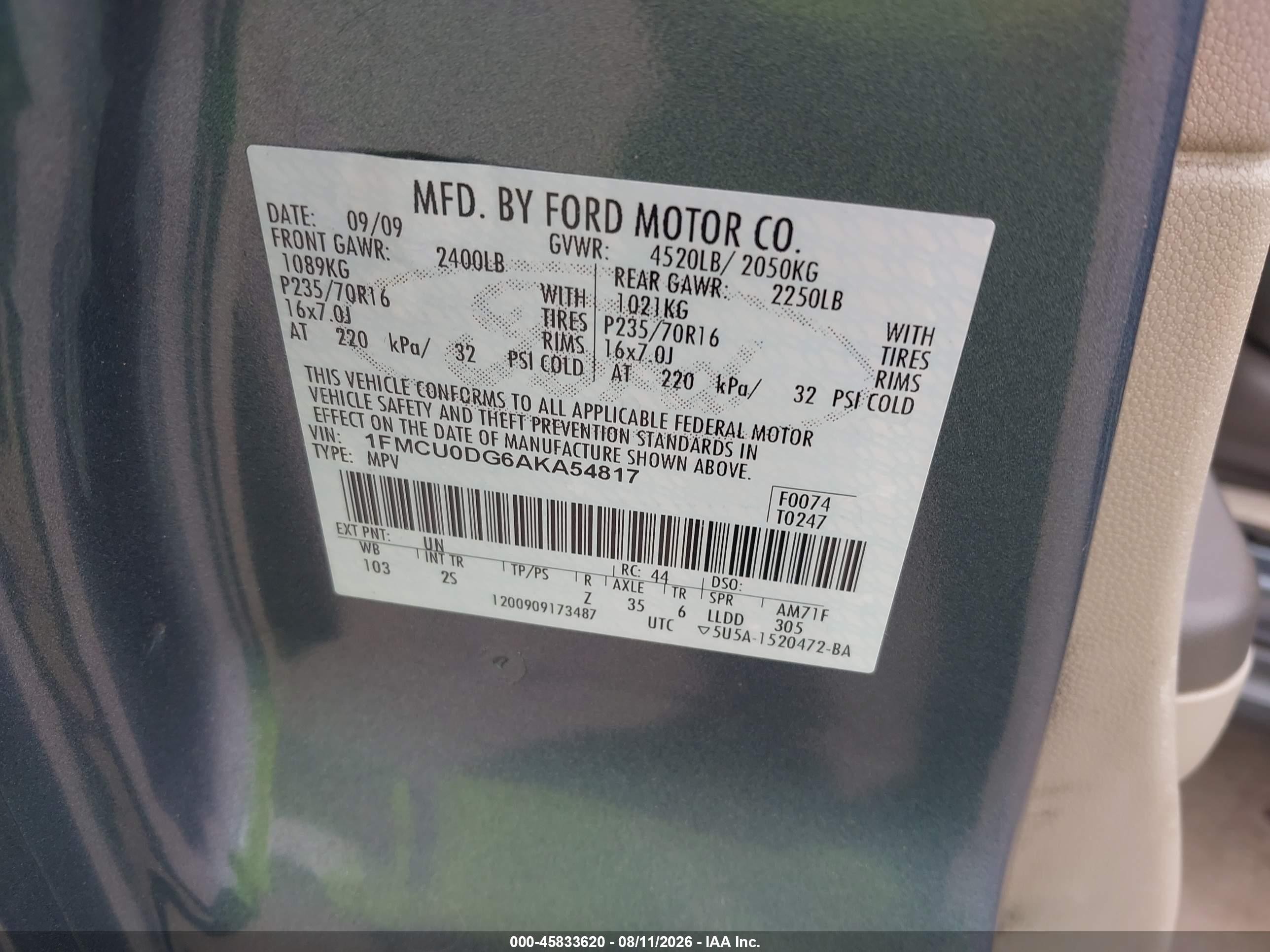 2010 Ford Escape Xlt Light Blue vin: 1FMCU0DG6AKA54817