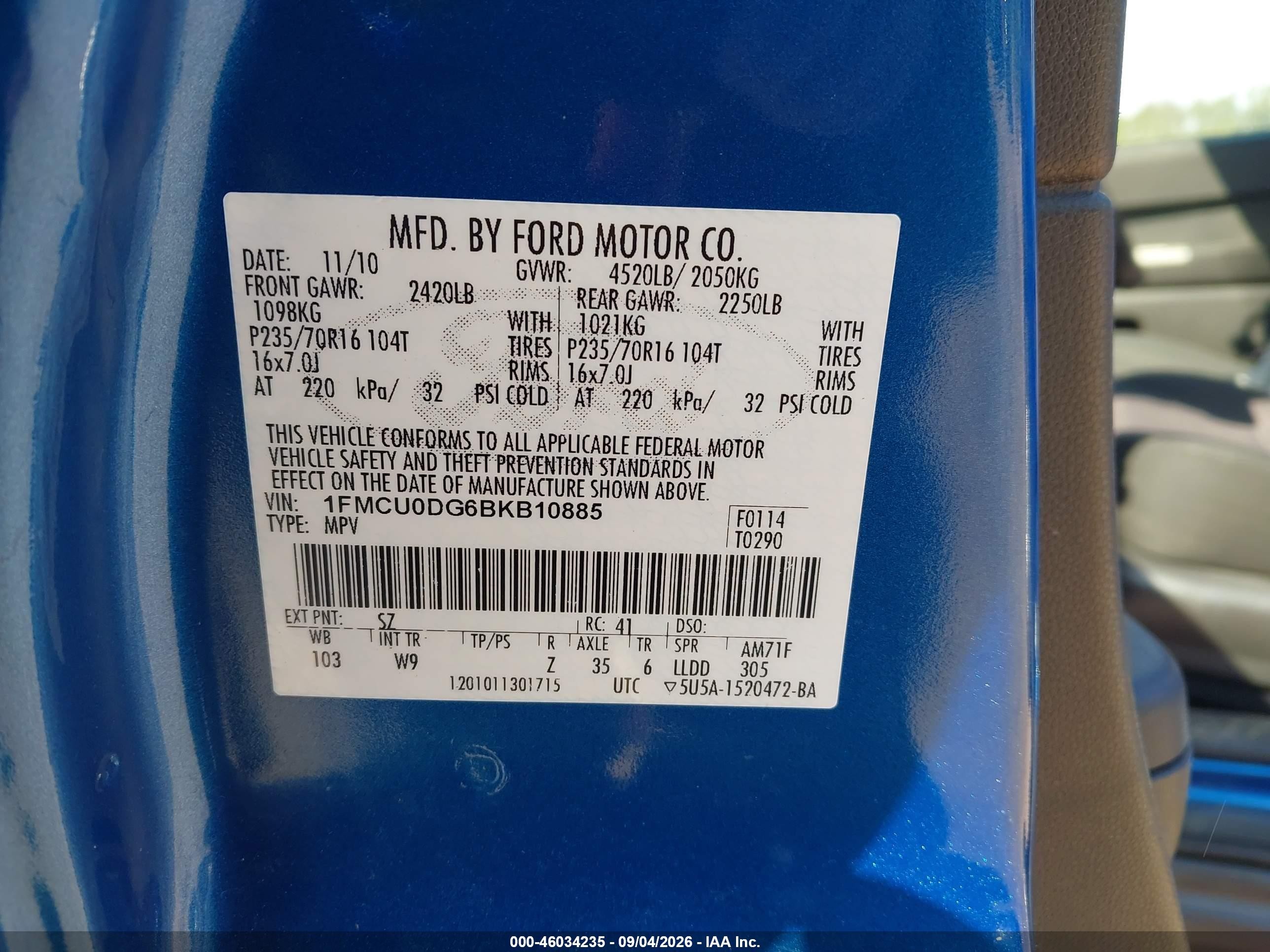 2011 Ford Escape Xlt Blue vin: 1FMCU0DG6BKB10885