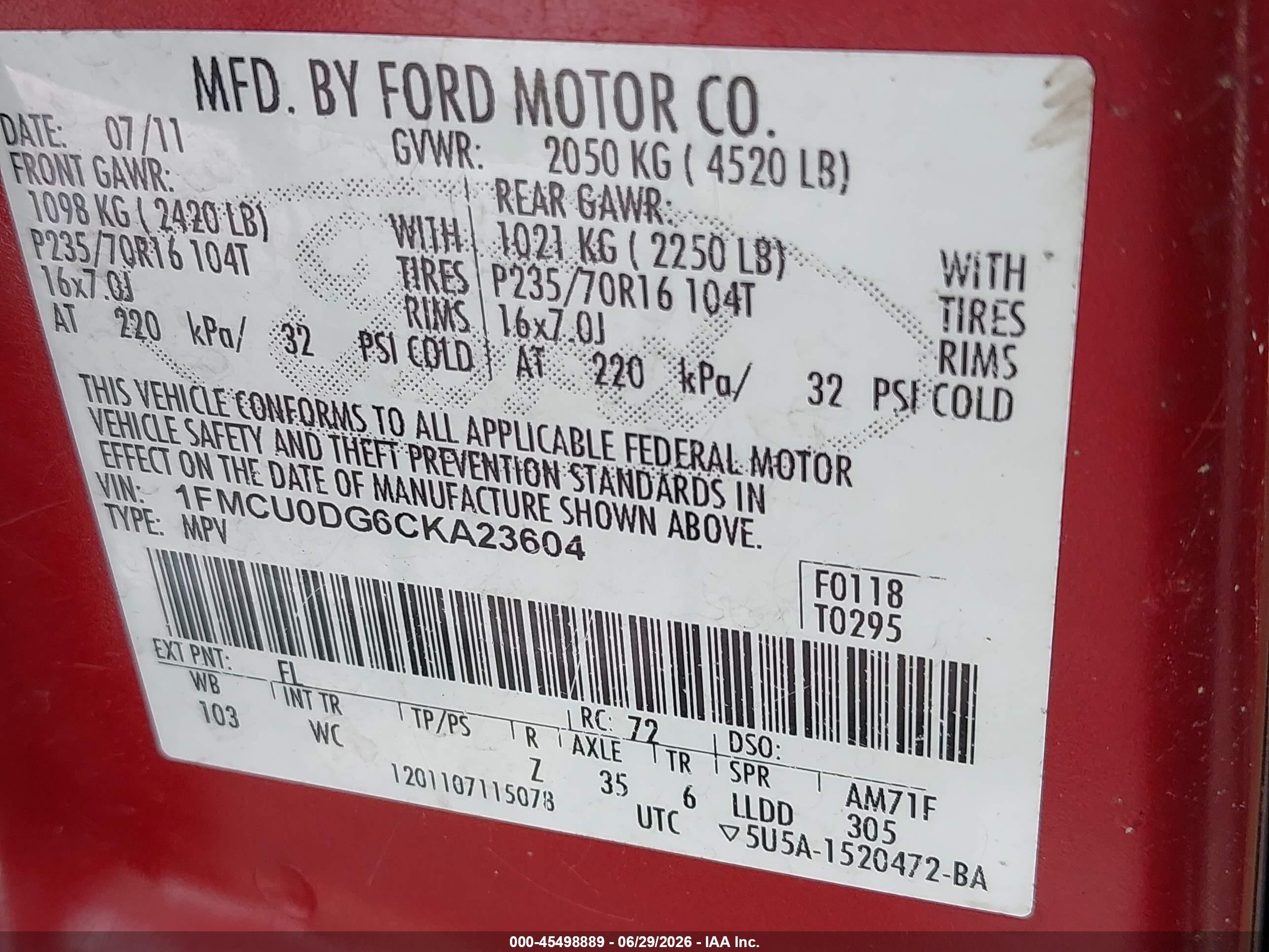 2012 Ford Escape Xlt Red vin: 1FMCU0DG6CKA23604