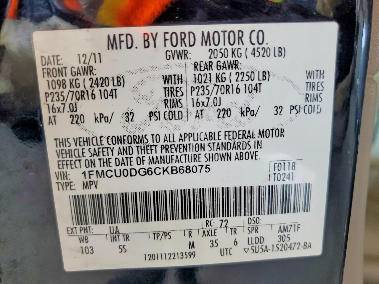 2012 Ford Escape Xlt Black vin: 1FMCU0DG6CKB68075