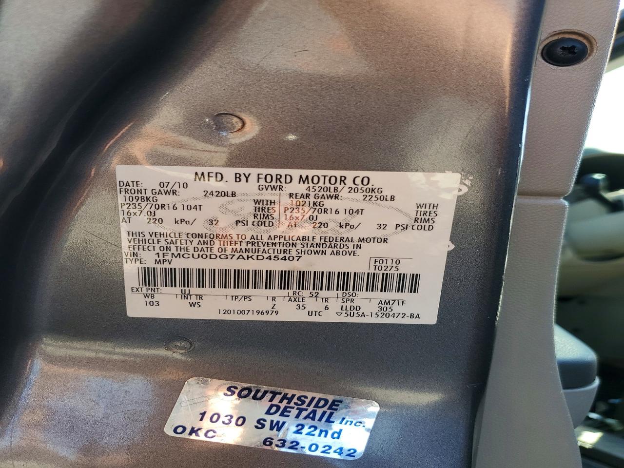2010 Ford Escape Xlt Gray vin: 1FMCU0DG7AKD45407