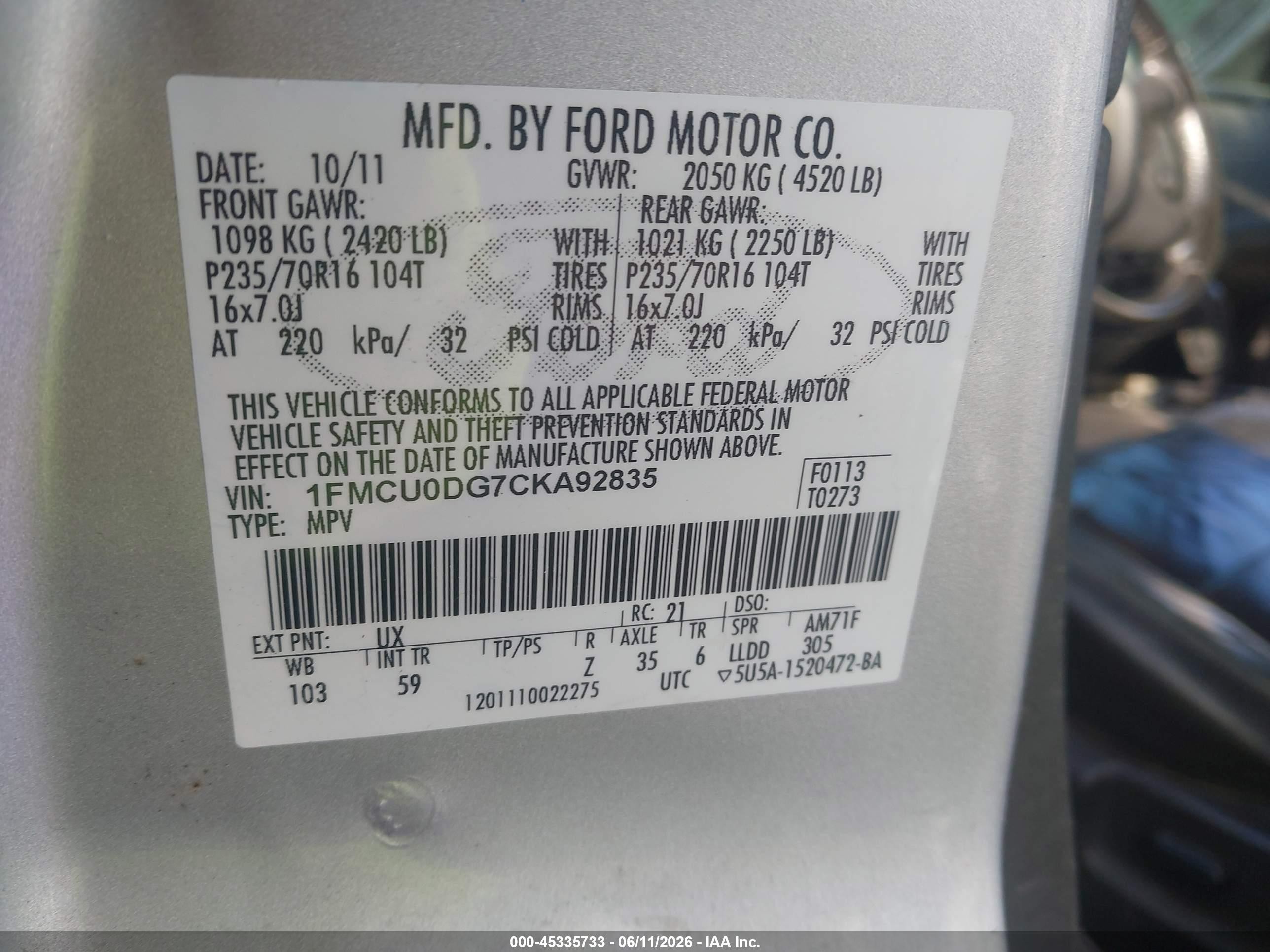 2012 Ford Escape Xlt Silver vin: 1FMCU0DG7CKA92835