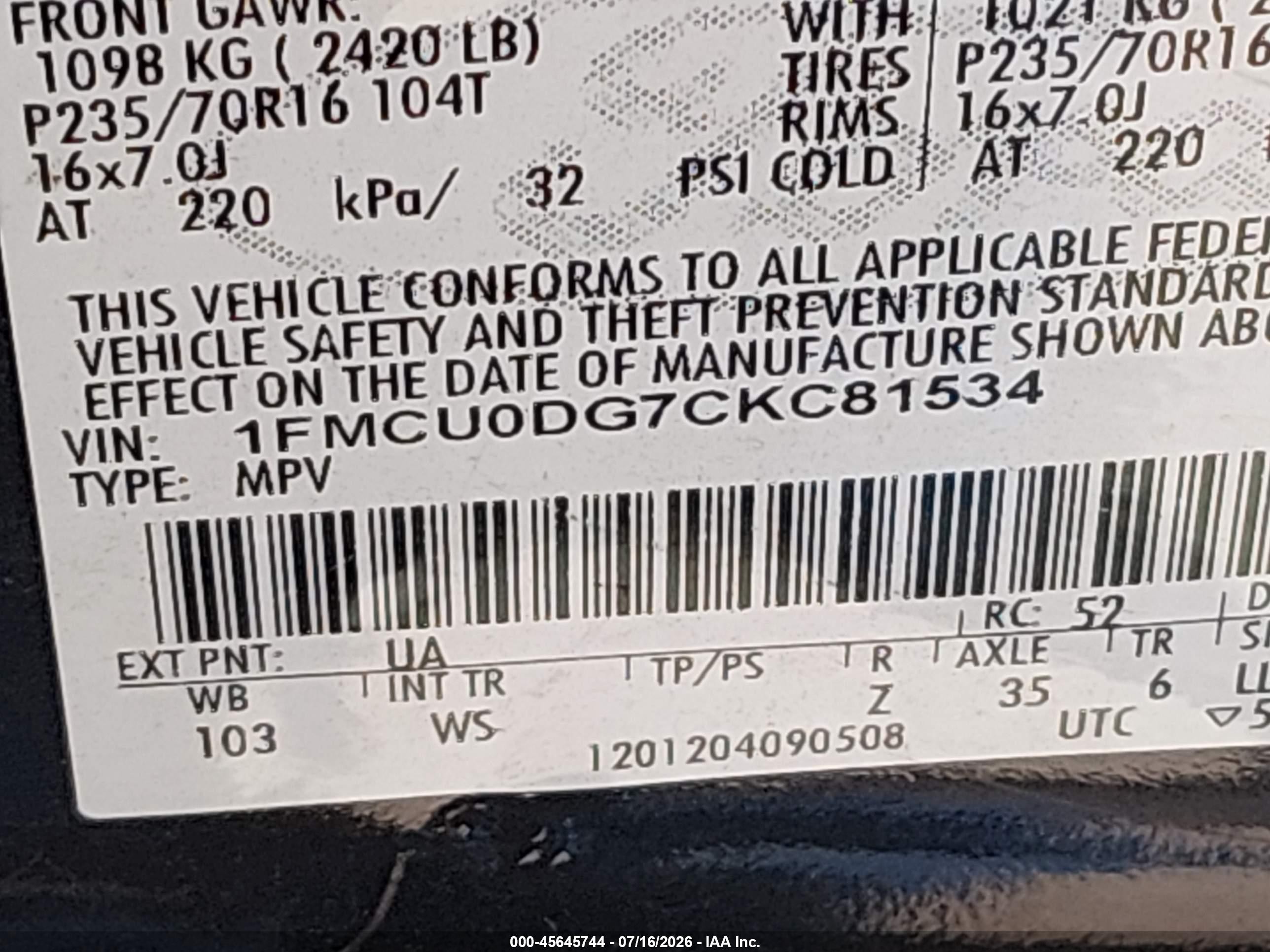 2012 Ford Escape Xlt Black vin: 1FMCU0DG7CKC81534