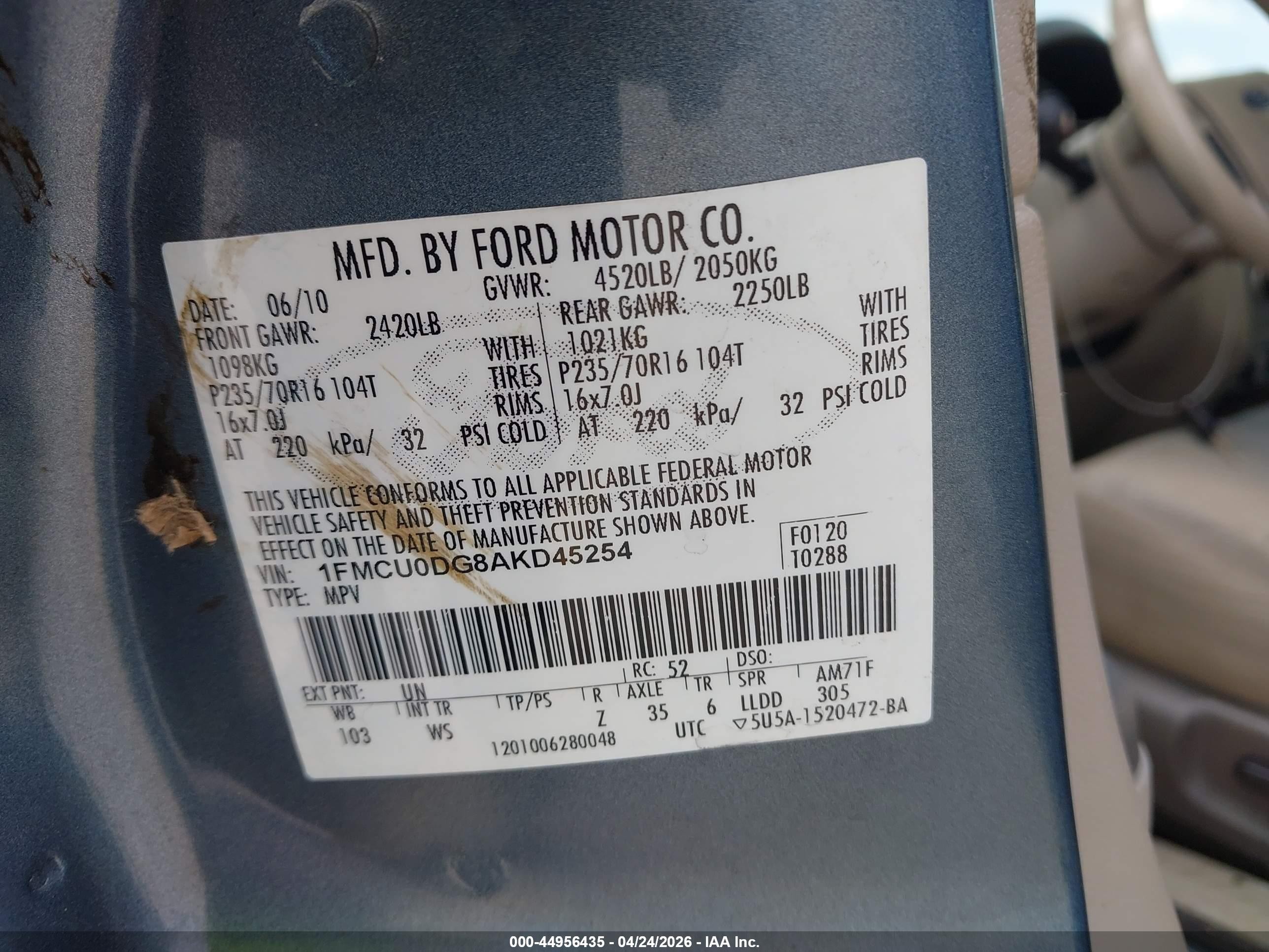 2010 Ford Escape Xlt Blue vin: 1FMCU0DG8AKD45254
