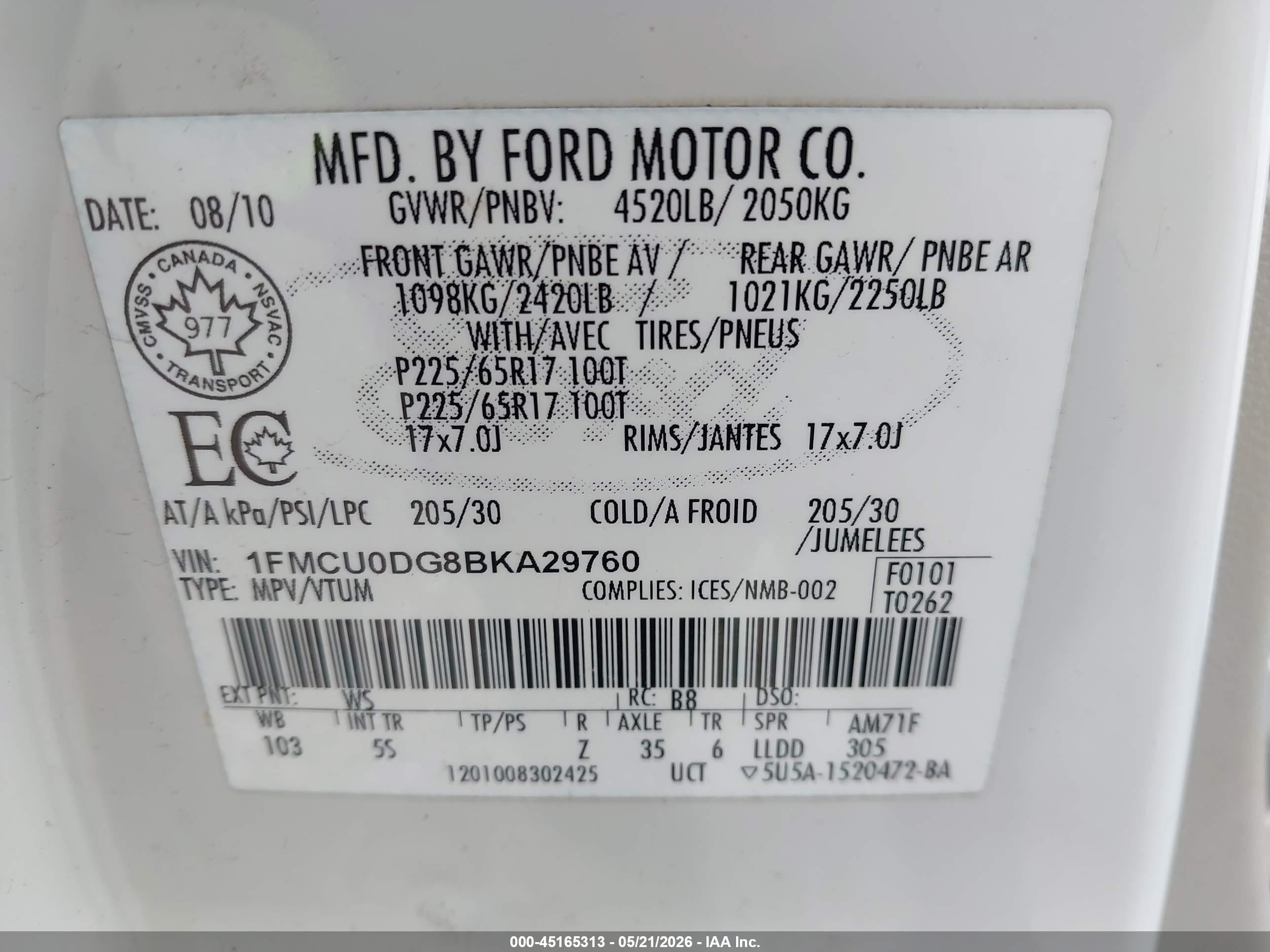 2011 Ford Escape Xlt Automatic Белый vin: 1FMCU0DG8BKA29760