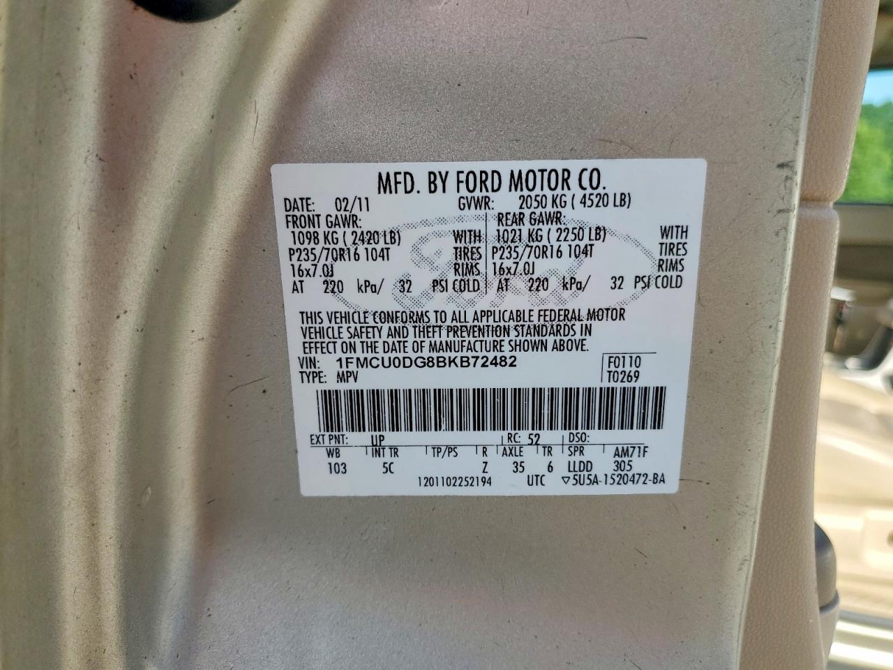 2011 Ford Escape Xlt Beige vin: 1FMCU0DG8BKB72482