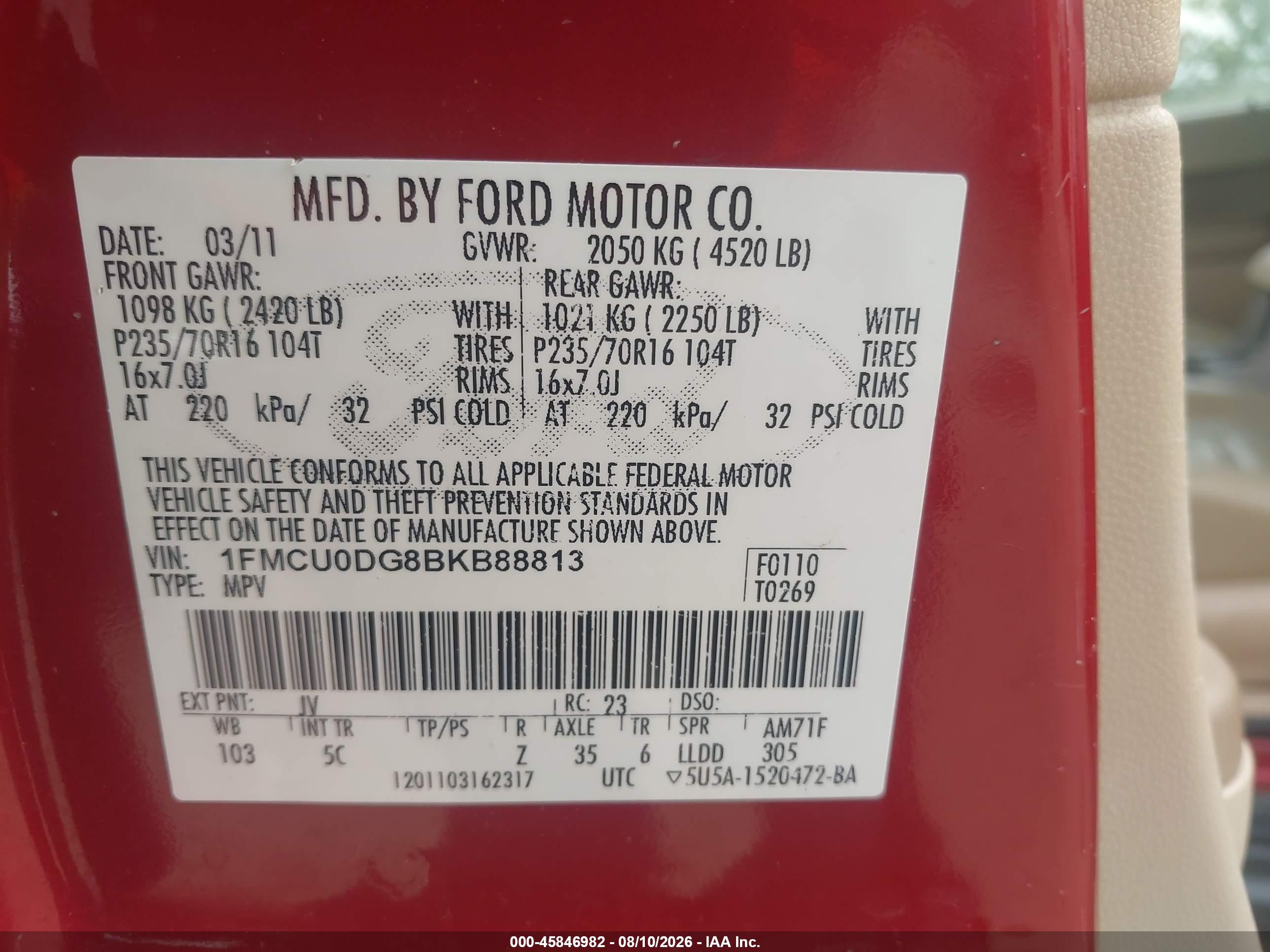 2011 Ford Escape Xlt Burgundy vin: 1FMCU0DG8BKB88813