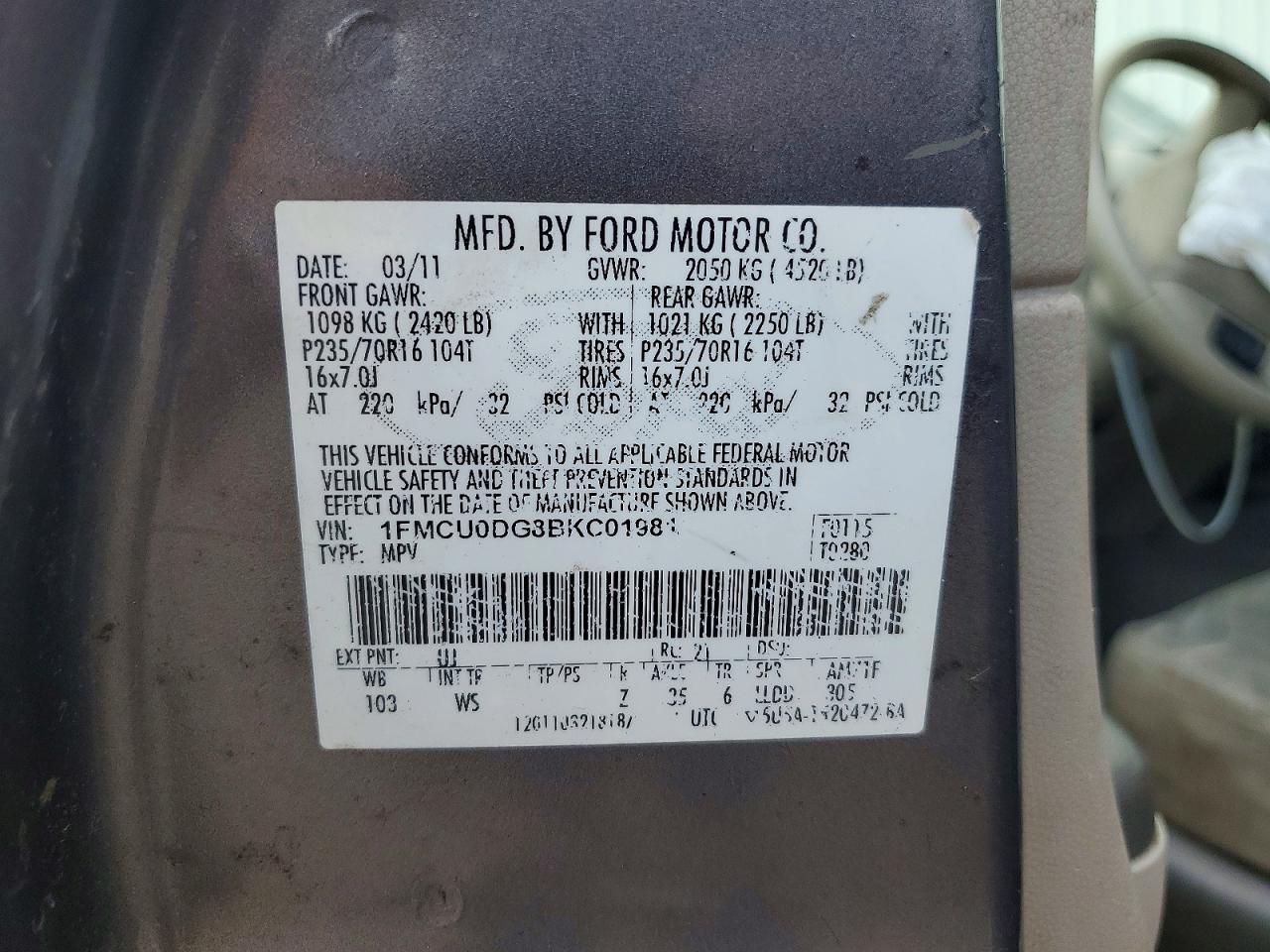 2011 Ford Escape Xlt Gray vin: 1FMCU0DG8BKC01981